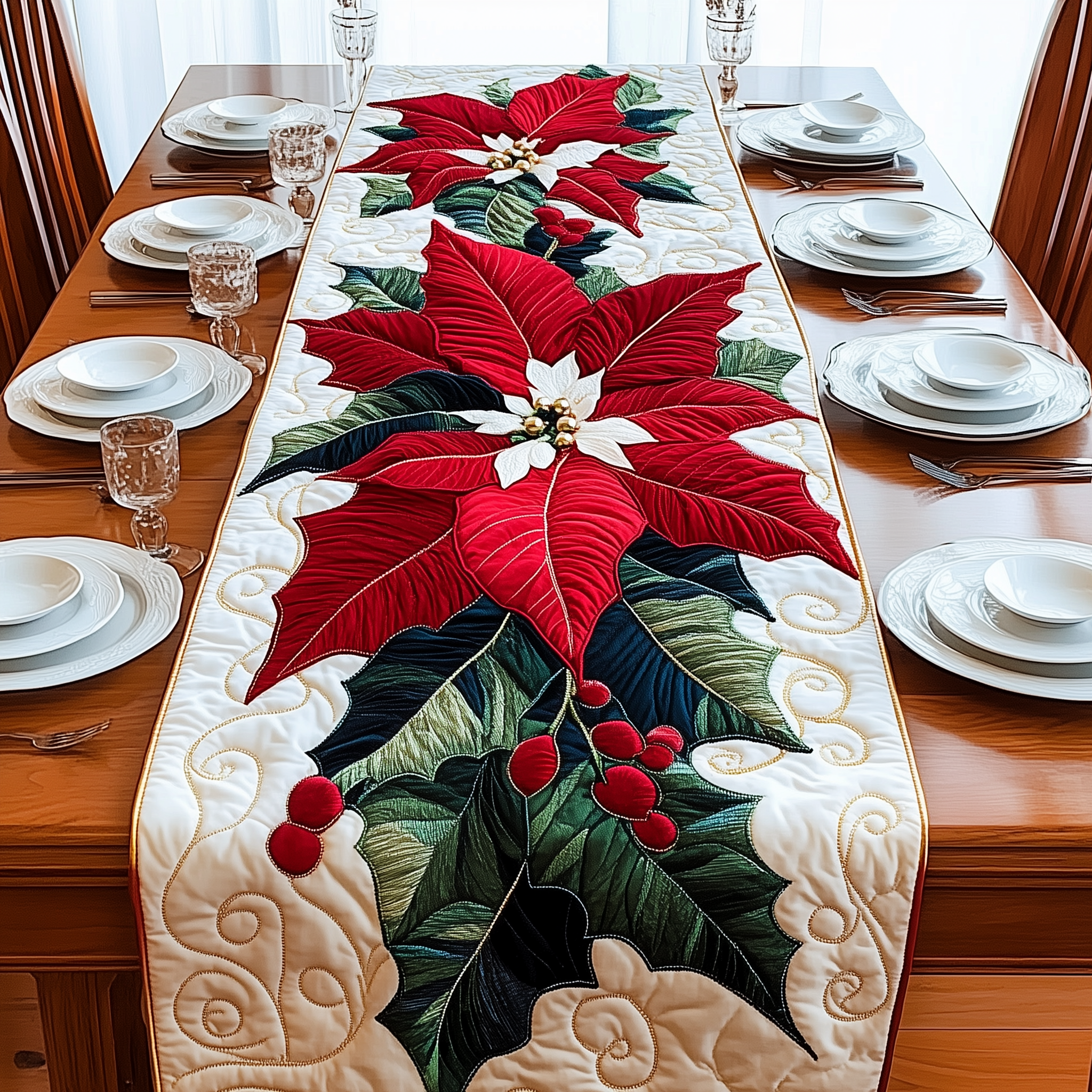 Christmas Poinsettias Quilted Table Runner Dinner Table Decorations Christmas Family To Family Christmas Gift Ideas