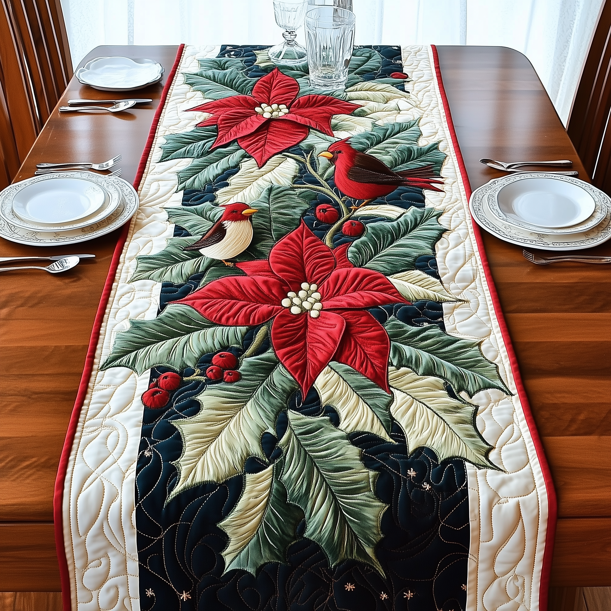 Christmas Poinsettias Quilted Table Runner Dinner Table Decorations Christmas Gifts To Give Mother In Law For Christmas