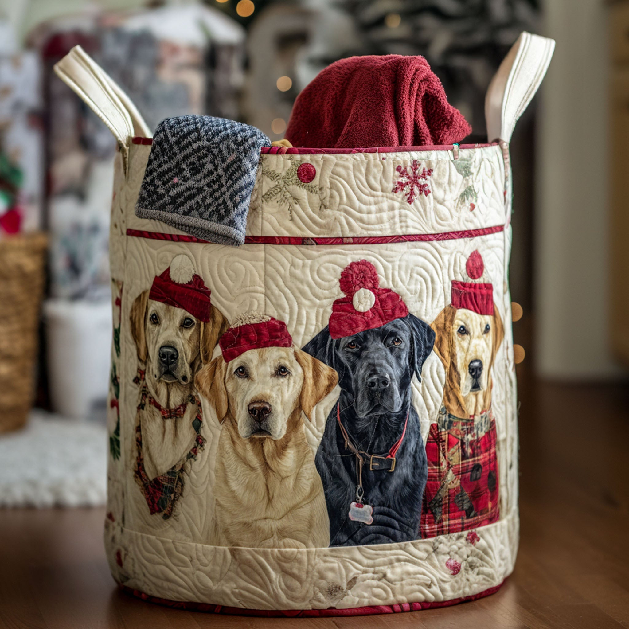 Christmas Pup Magic Quilted Laundry Basket Unique Laundry Hamper Gifts For Labrador Retriever Lovers