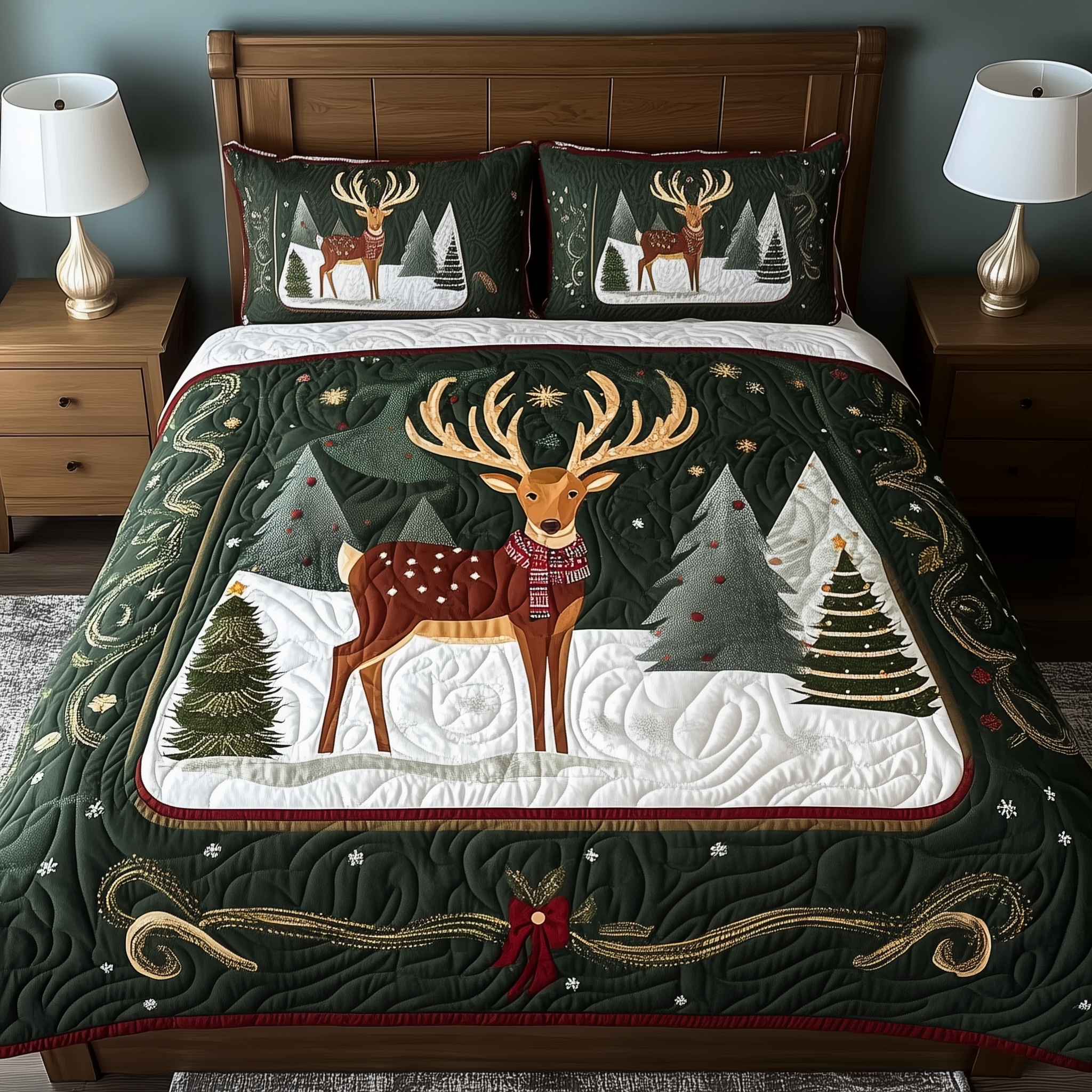 Christmas Reindeer Quilted Bedding Set Christmas Bed Covers Christmas Gift Ideas