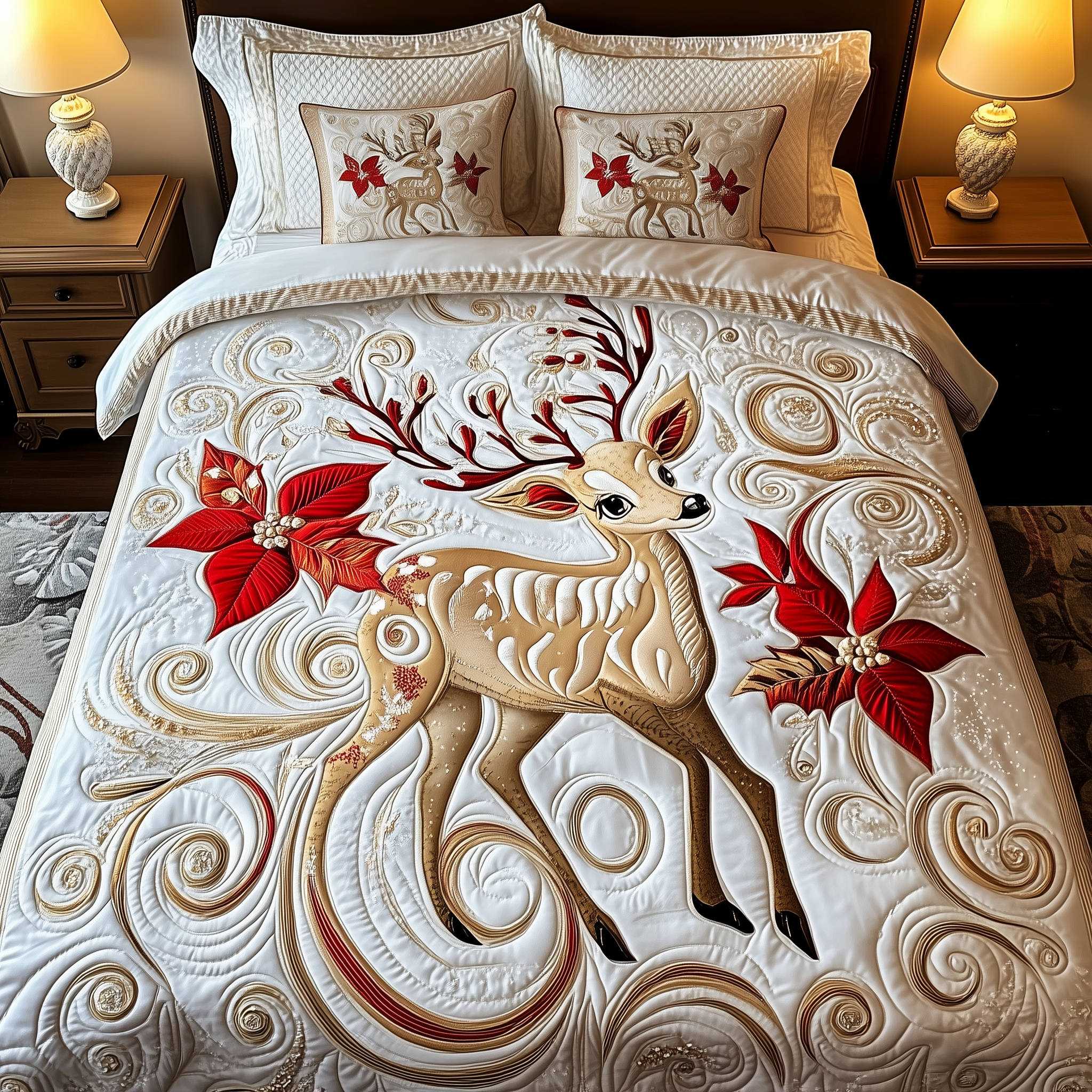 Christmas Reindeer Quilted Bedding Set Xmas Duvet Covers Xmas Gift Ideas