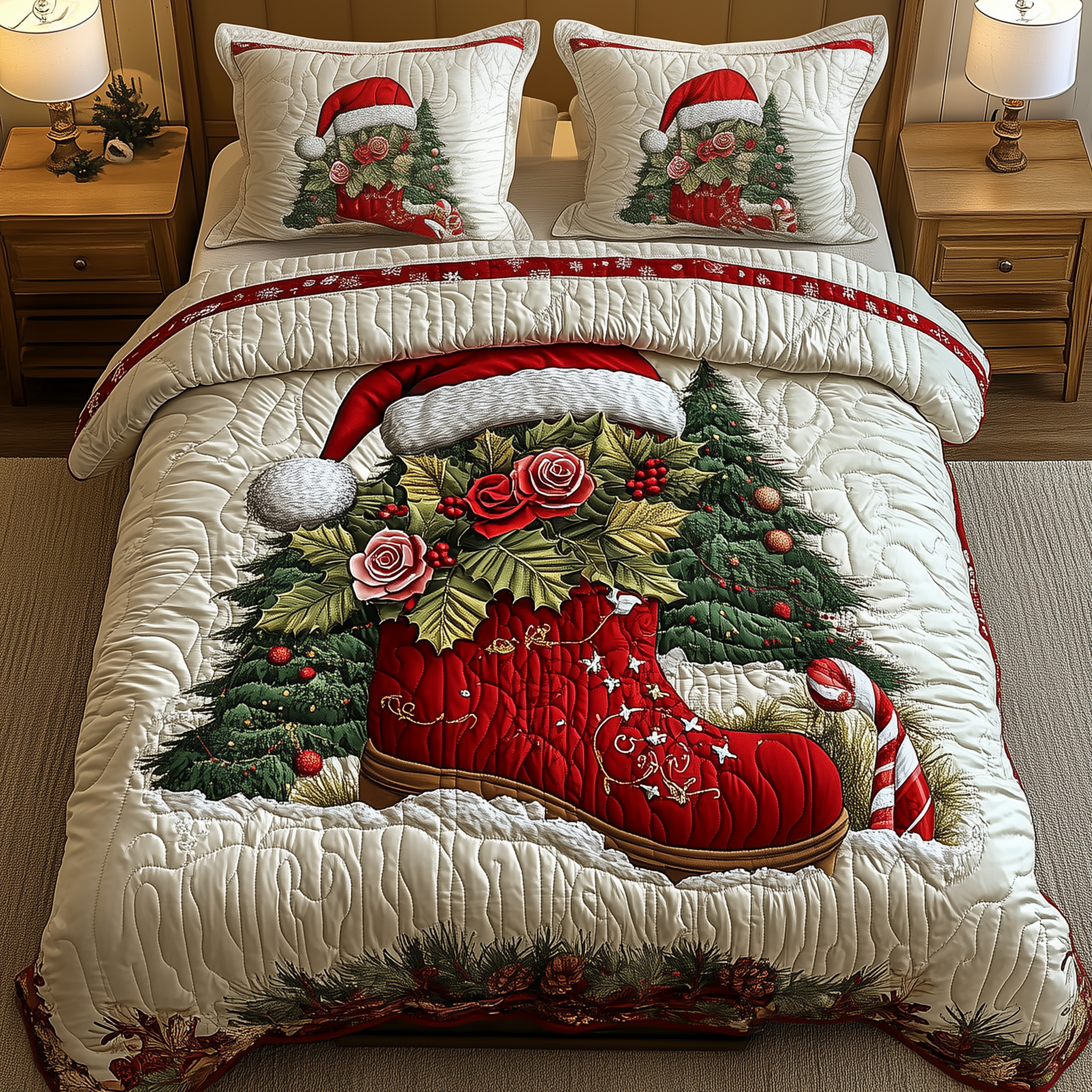 Christmas Santa Boots Quilted Bedding Set Christmas Room Decor Christmas Presents For Men