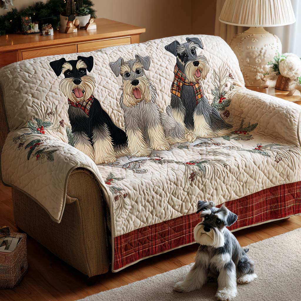 Christmas Schnauzer Quilted Sofa Cover Sofa Couch Cover Yorkshire Terrier Themed Gifts