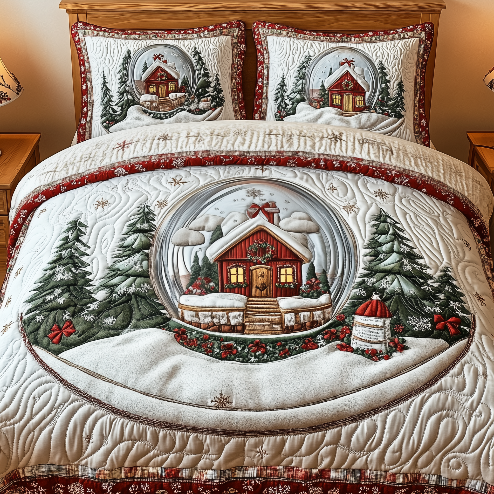 Christmas Snow Globe Quilted Bedding Set Christmas Beddings Dad Christmas Gifts
