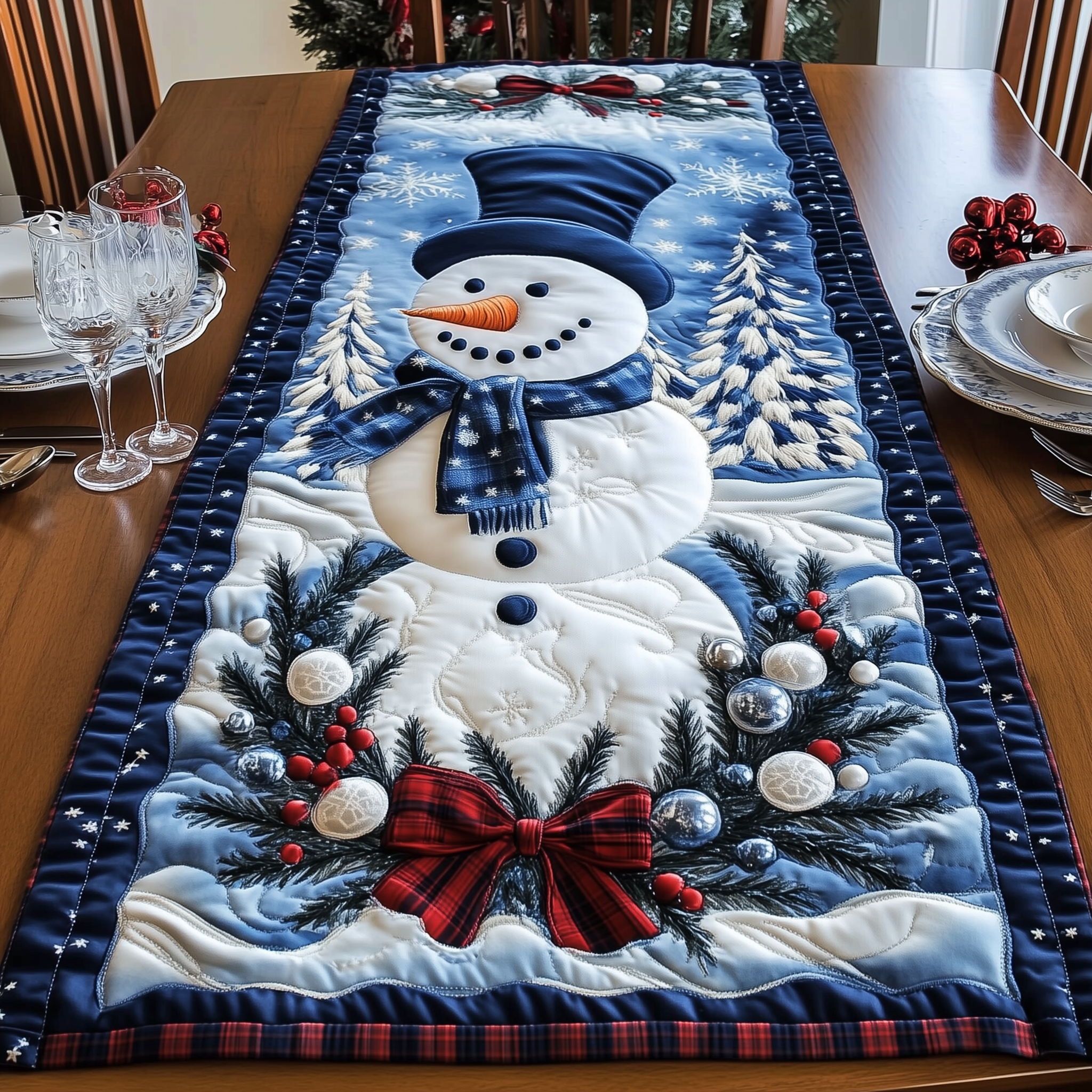 Christmas Snowman Quilted Table Runner Christmas Dining Room Decor Christmas Presents For Mother In Law
