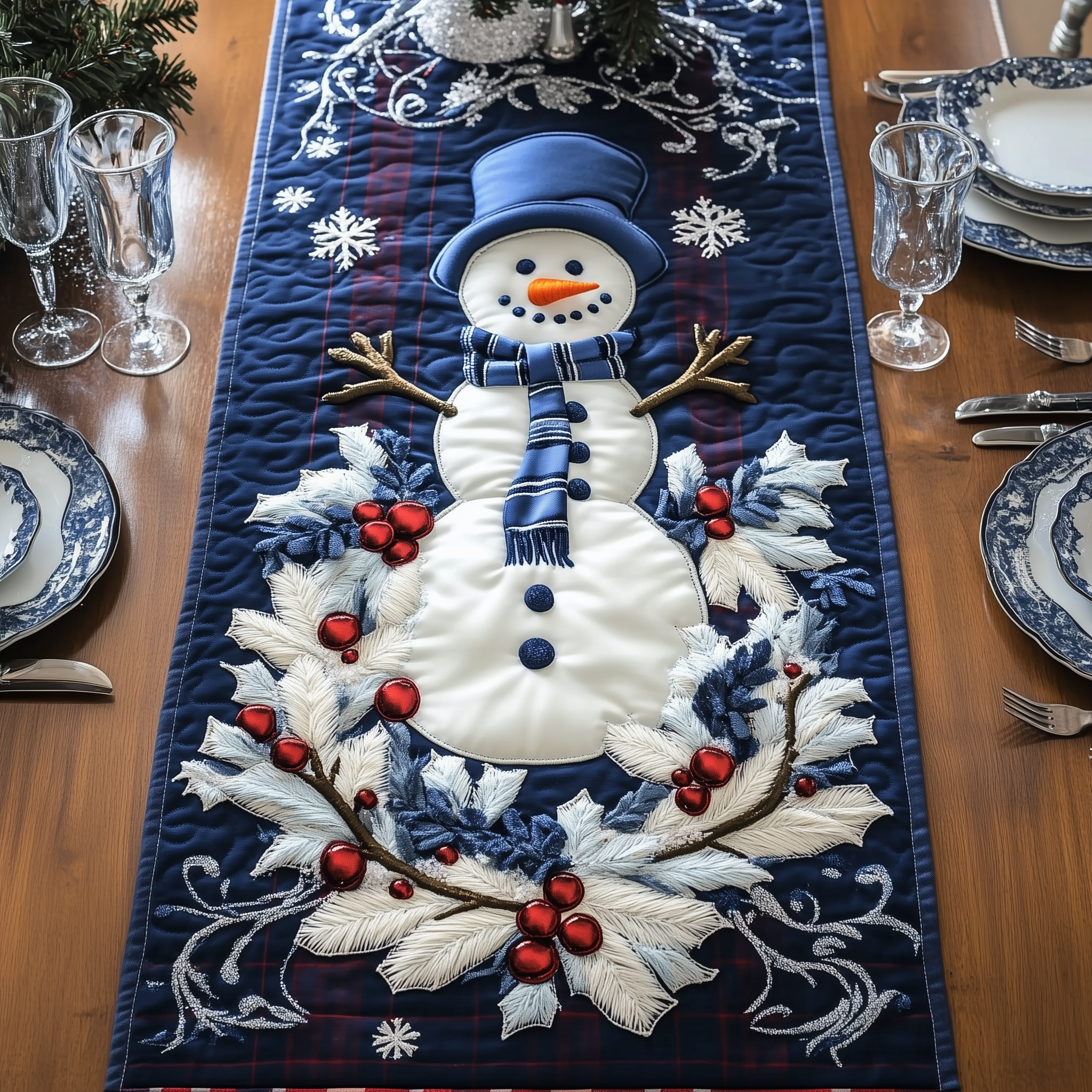 Christmas Snowman Quilted Table Runner Christmas Dining Room Decor Family Gift Ideas For Christmas
