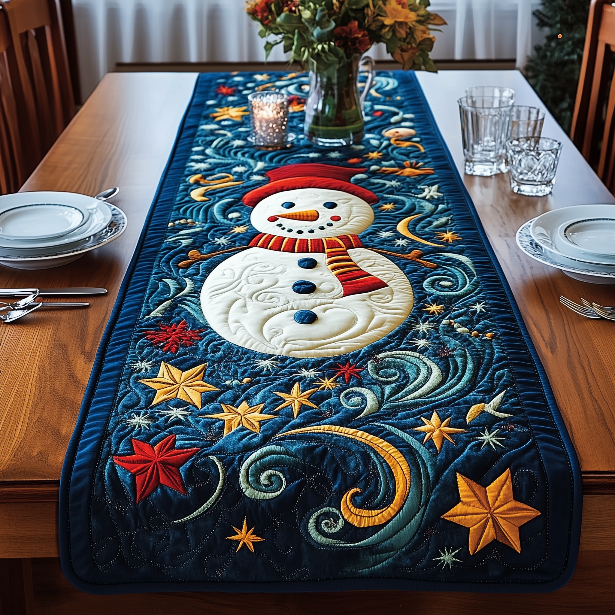 Christmas Snowman Quilted Table Runner Christmas Dinner Decoration Ideas Suggestions For Family Christmas Gifts