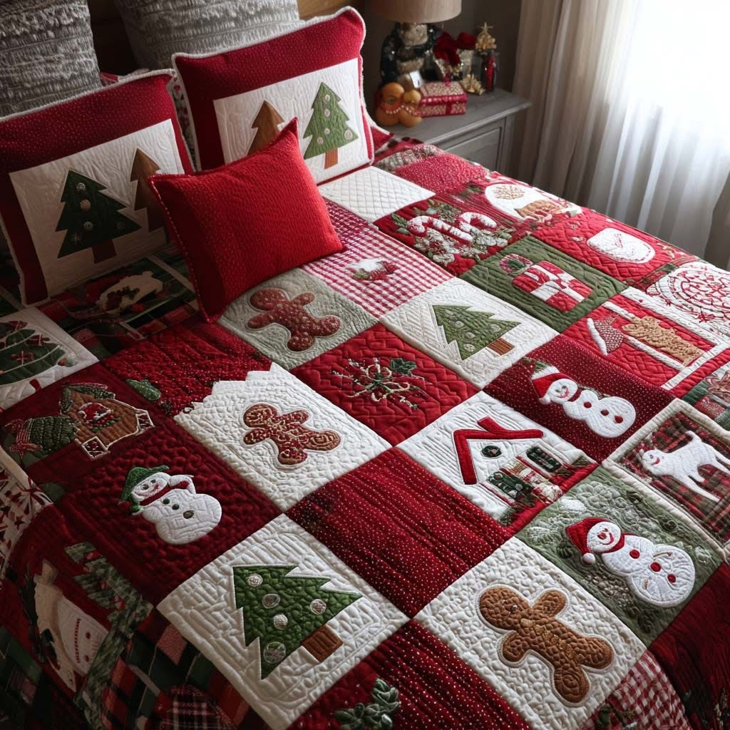 Christmas Things Quilted Bedding Set Best Bedspread Set Gift For People Who Love Xmas