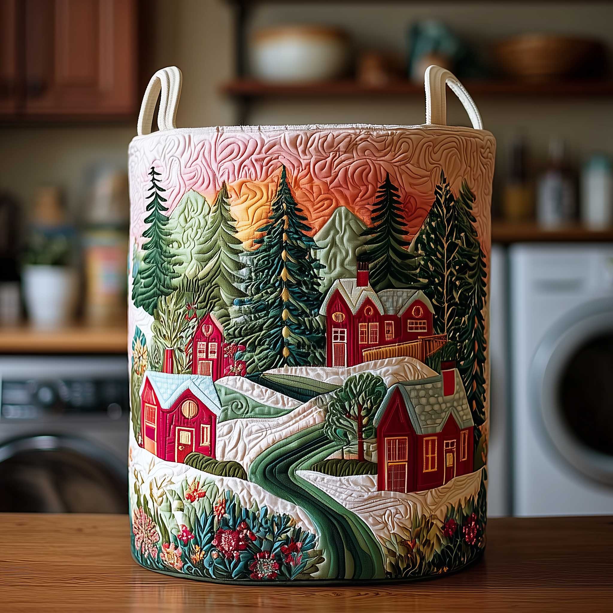 Christmas Town Quilted Laundry Basket Modern Laundry Hamper Best Christmas Gifts For Grandma