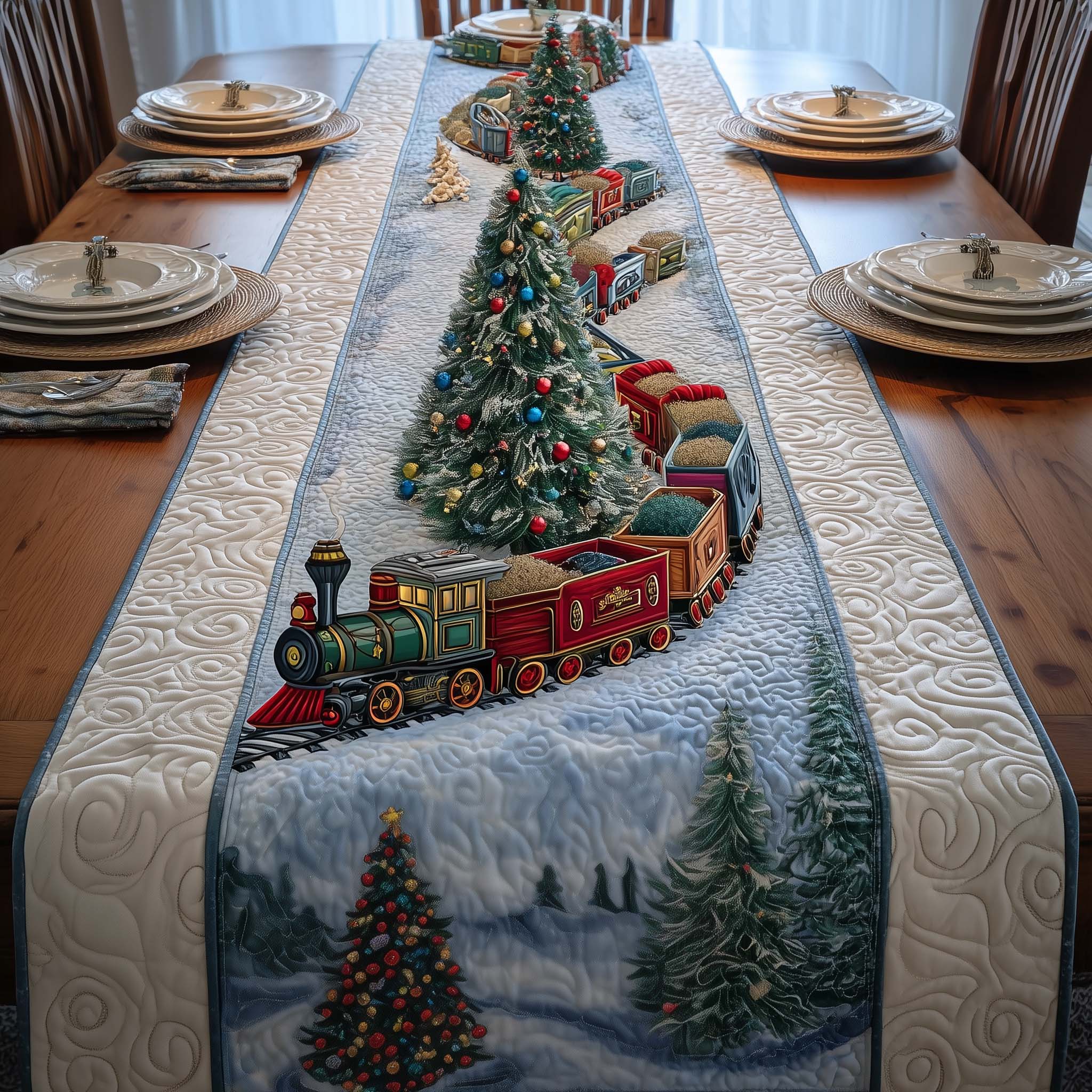 Christmas Train Quilted Table Runner Dining Table Xmas Decor Christmas Presents For Relatives