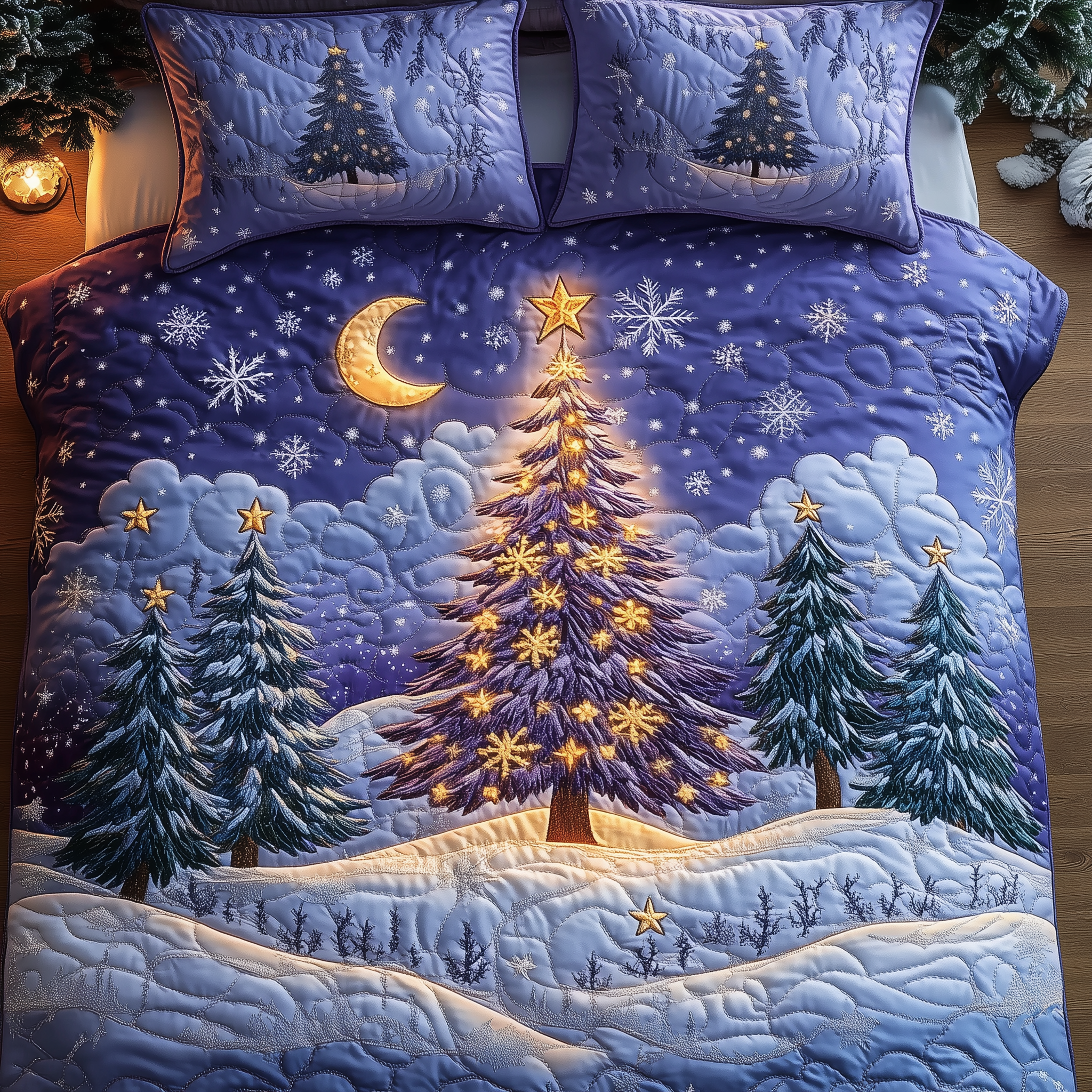 Christmas Tree Quilted Bedding Set Christmas Bed Decor Christmas Present For Dad