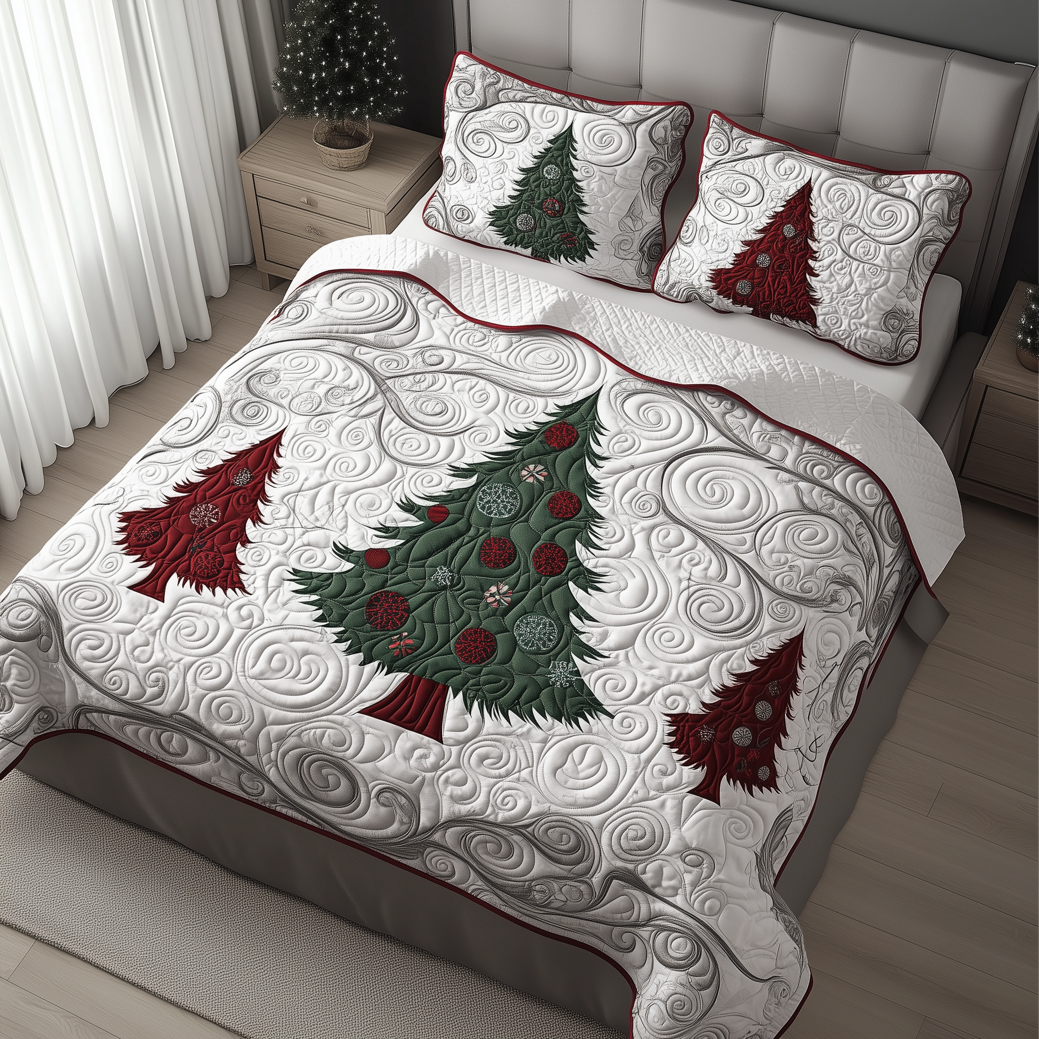 Christmas Tree Quilted Bedding Set Christmas Duvet Cover Christmas Gift For Inlaws