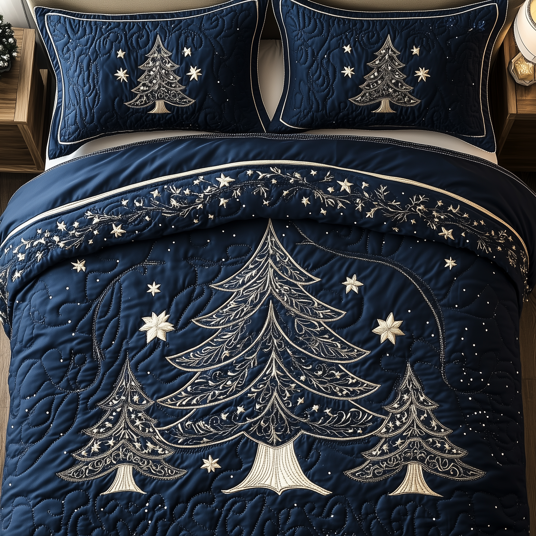 Christmas Tree Quilted Bedding Set Christmas Duvet Cover Queen Family Christmas Gifts