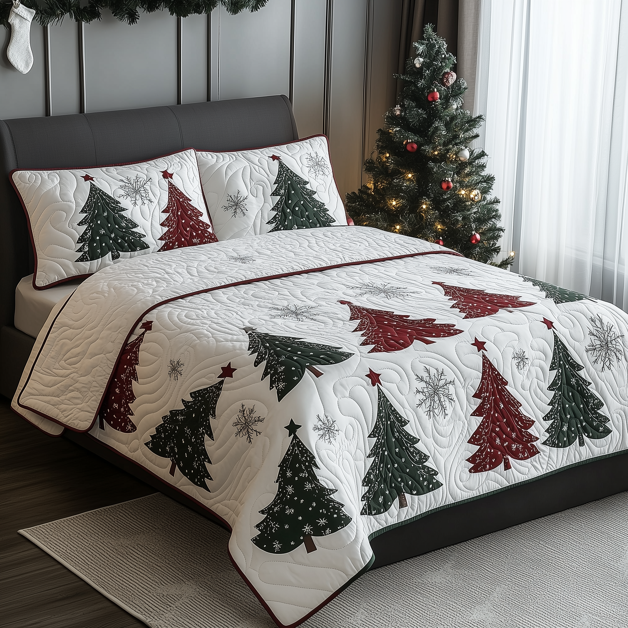 Christmas Tree Quilted Bedding Set Holiday Bedroom Decor Christmas Gift For Daughter In Law