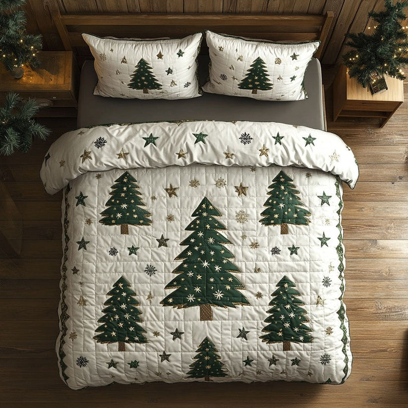 Christmas Tree Quilted Bedding Set Holiday Season Duvet Cover Set Gifts For Family