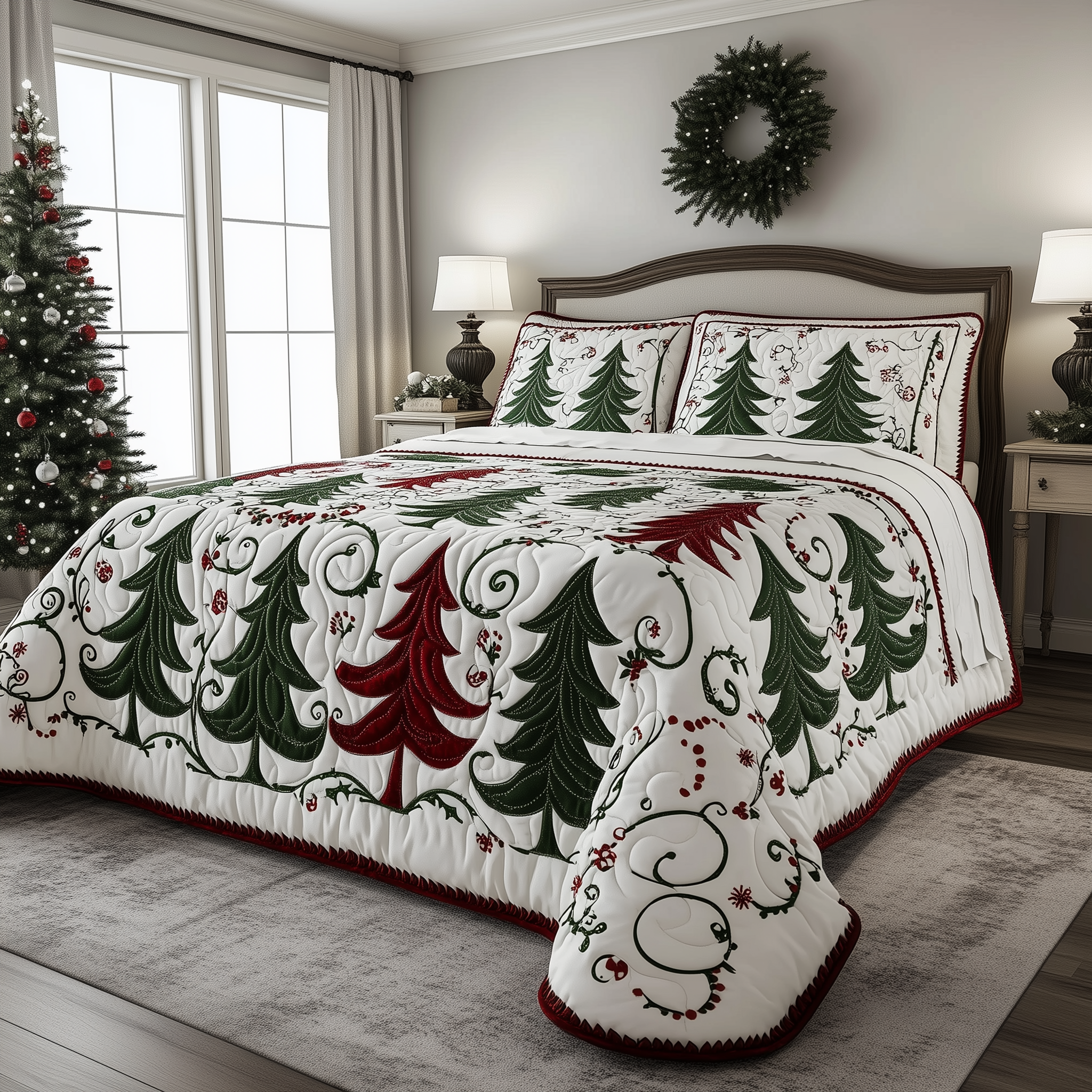 Christmas Tree Quilted Bedding Set Room Christmas Decor Ideas Mother In Law Christmas Gift