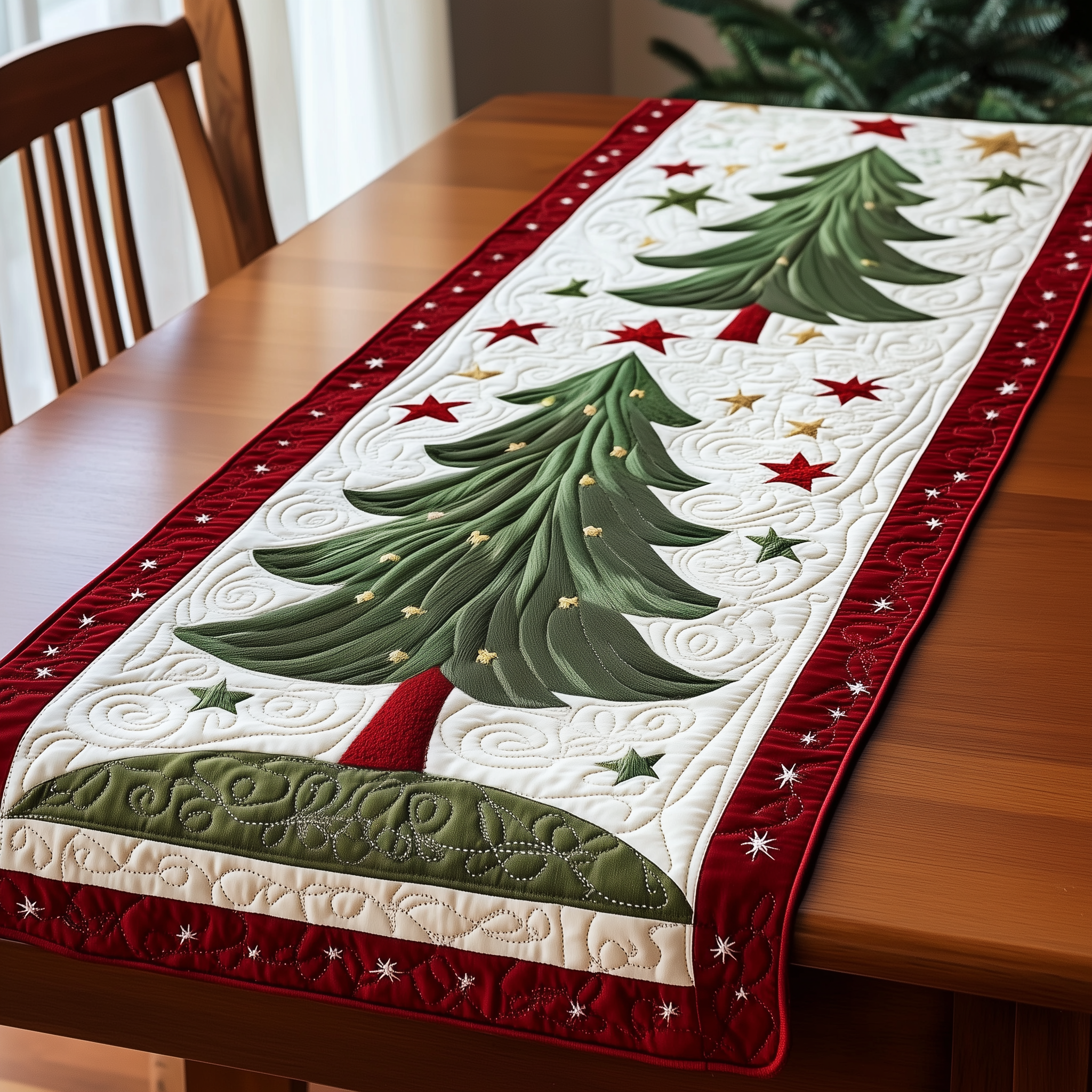 Christmas Tree Quilted Table Runner Christmas Dinner Decoration Ideas Family Xmas Ideas