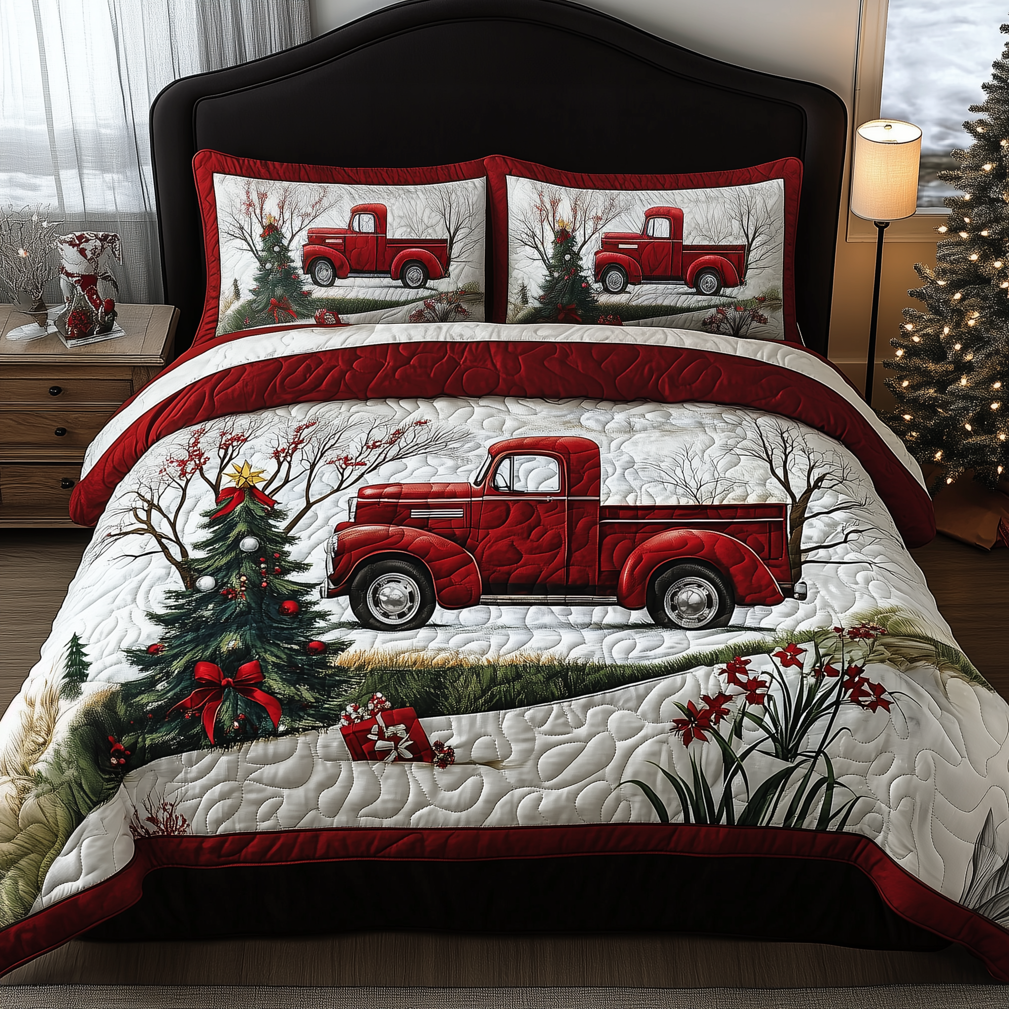 Christmas Truck Quilted Bedding Set Christmas Bed Ideas Christmas Presents For Your Family