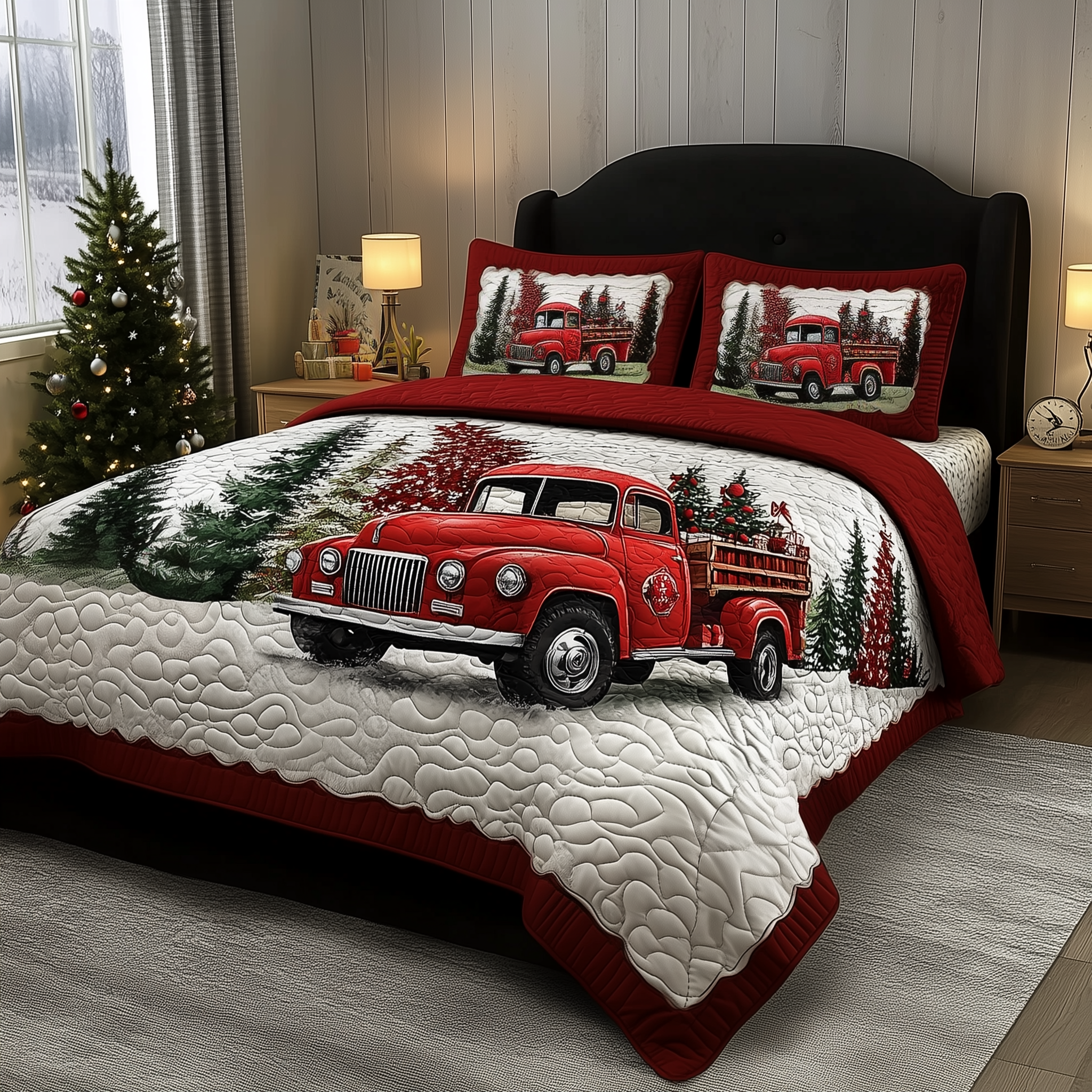 Christmas Truck Quilted Bedding Set Cozy Christmas Bedroom Ideas Family Shirt Ideas For Christmas
