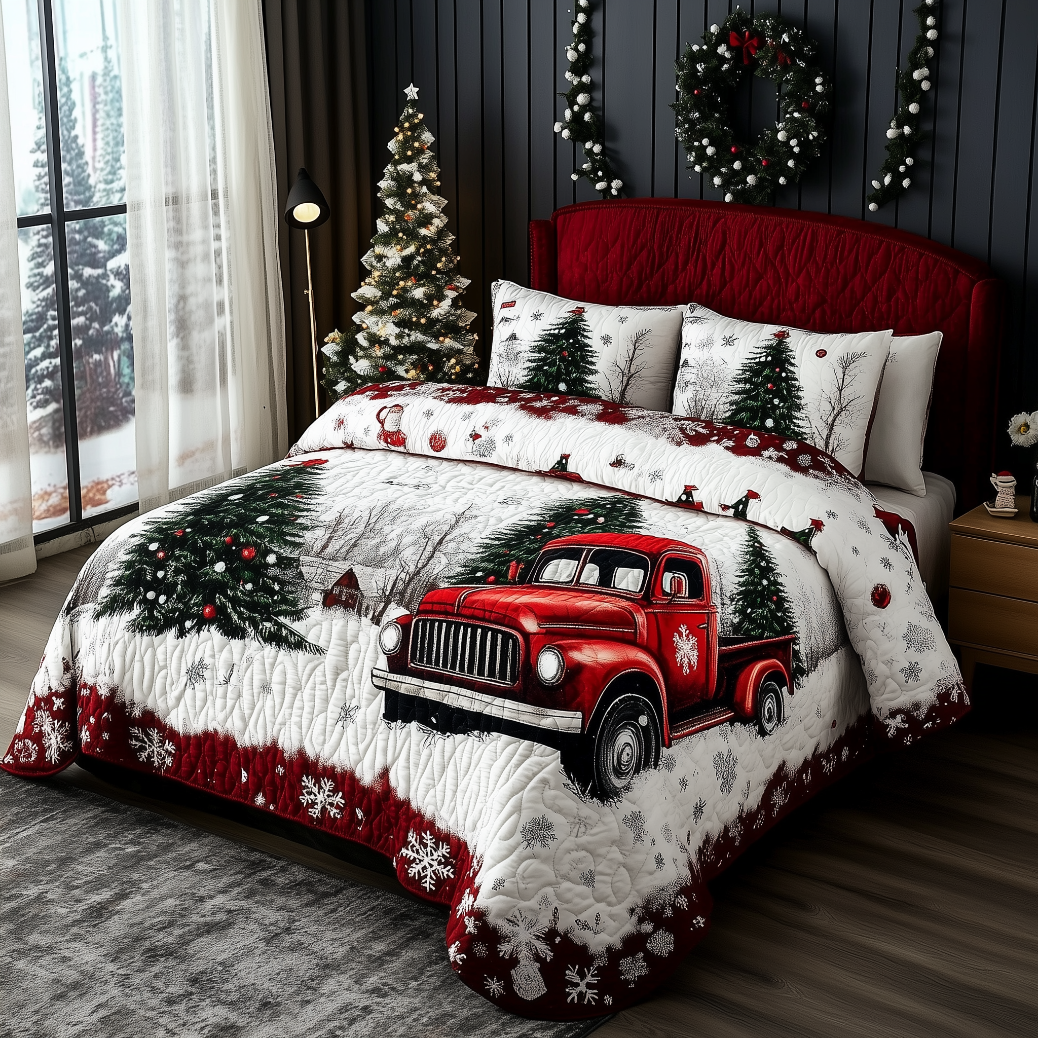 Christmas Truck Quilted Bedding Set Xmas Duvet Covers Cool Gifts For Christmas Holiday