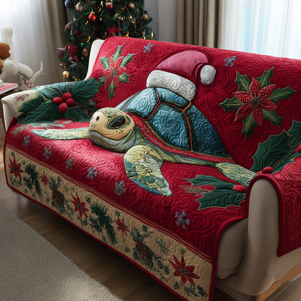 Christmas Turtle Cove Quilted Sofa Cover Holiday Living Room Decor Sea Turtle Gifts For Him