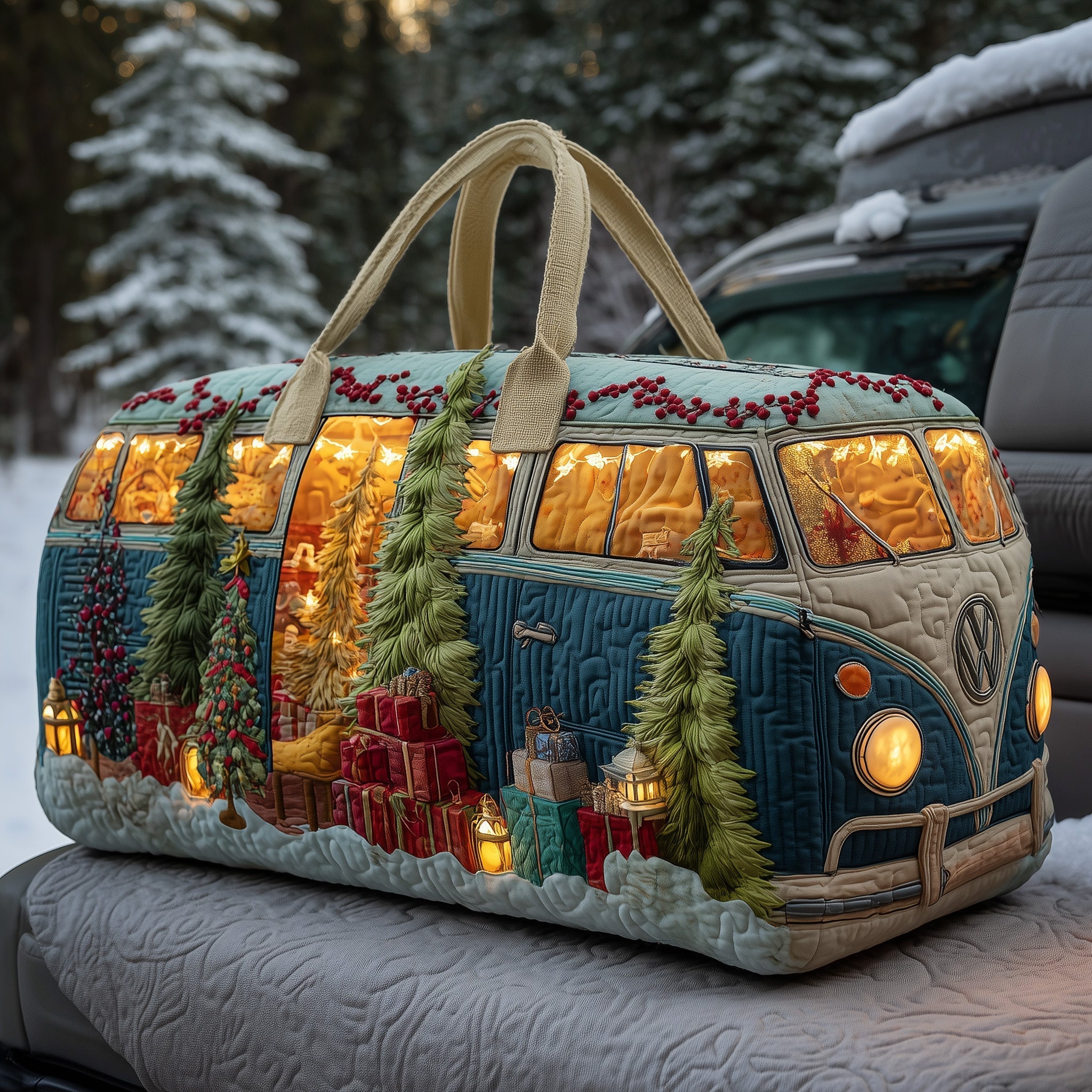 Christmas Van Quilted Duffle Bag Travel Duffel Bags Best Cute Gifts For Mom
