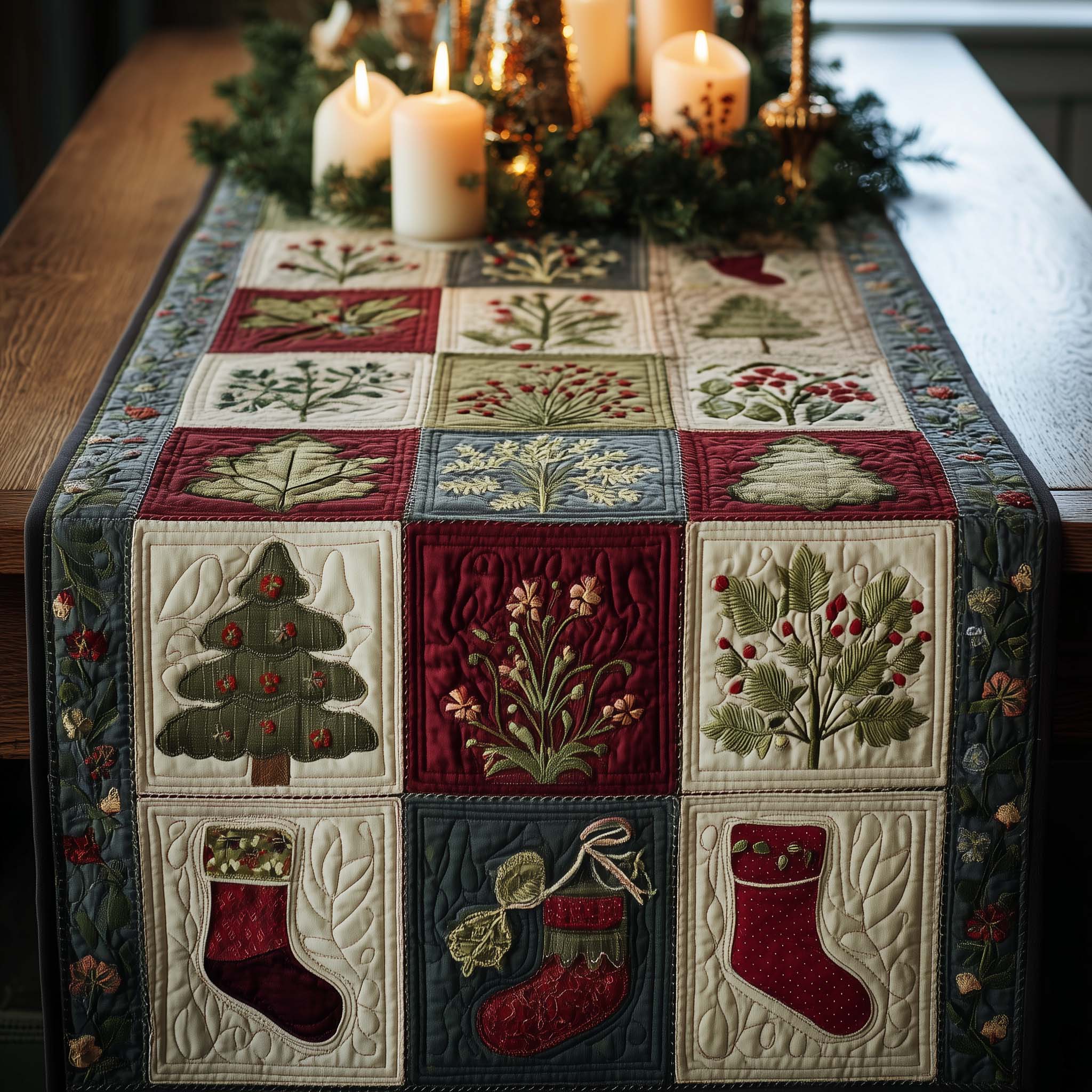 Christmas Vibe Quilted Table Runner Holiday Runner Dining Christmas Gifts For Boyfriend