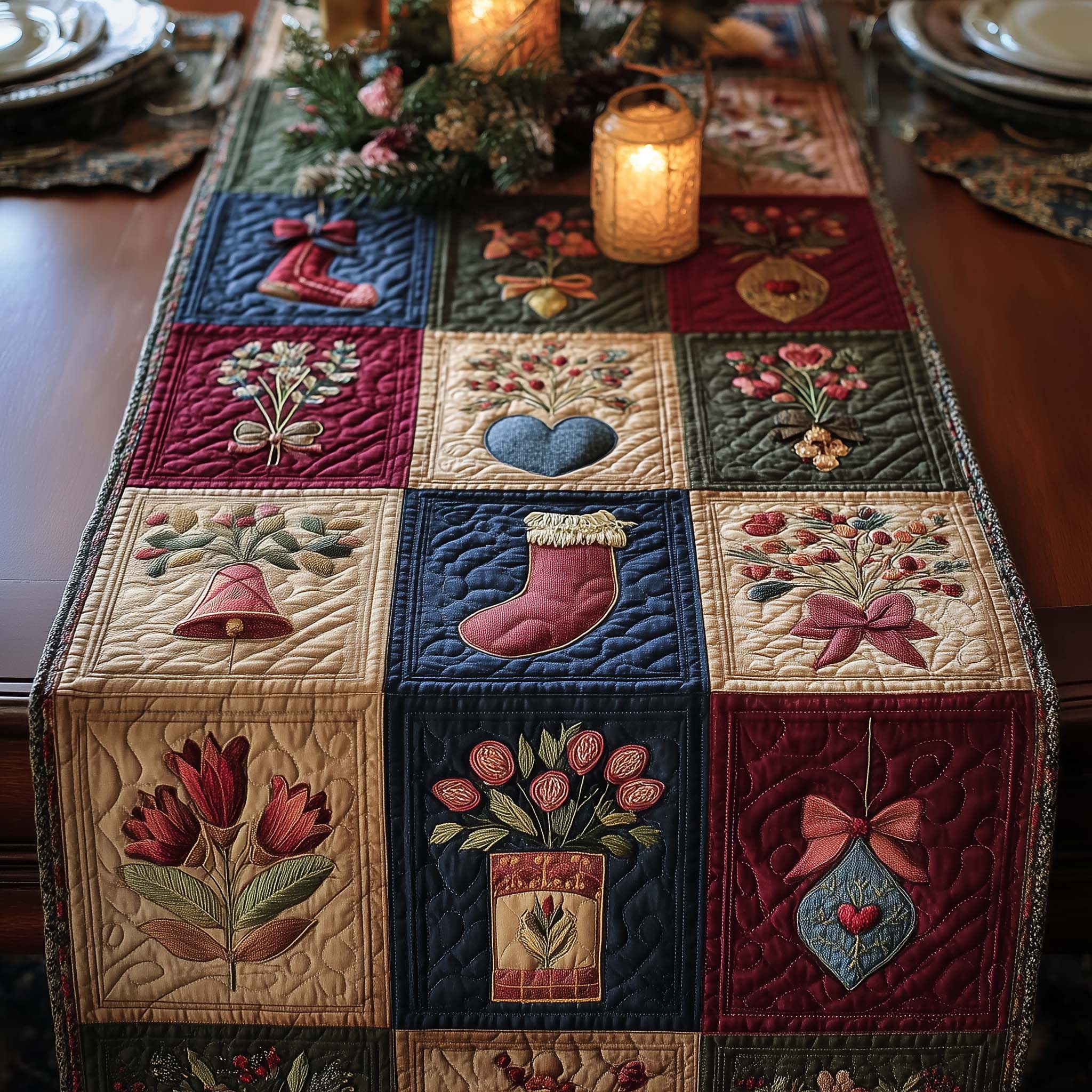 Christmas Vibe Quilted Table Runner Holiday Themed Table Runners Secret Santa Pressent Ideas
