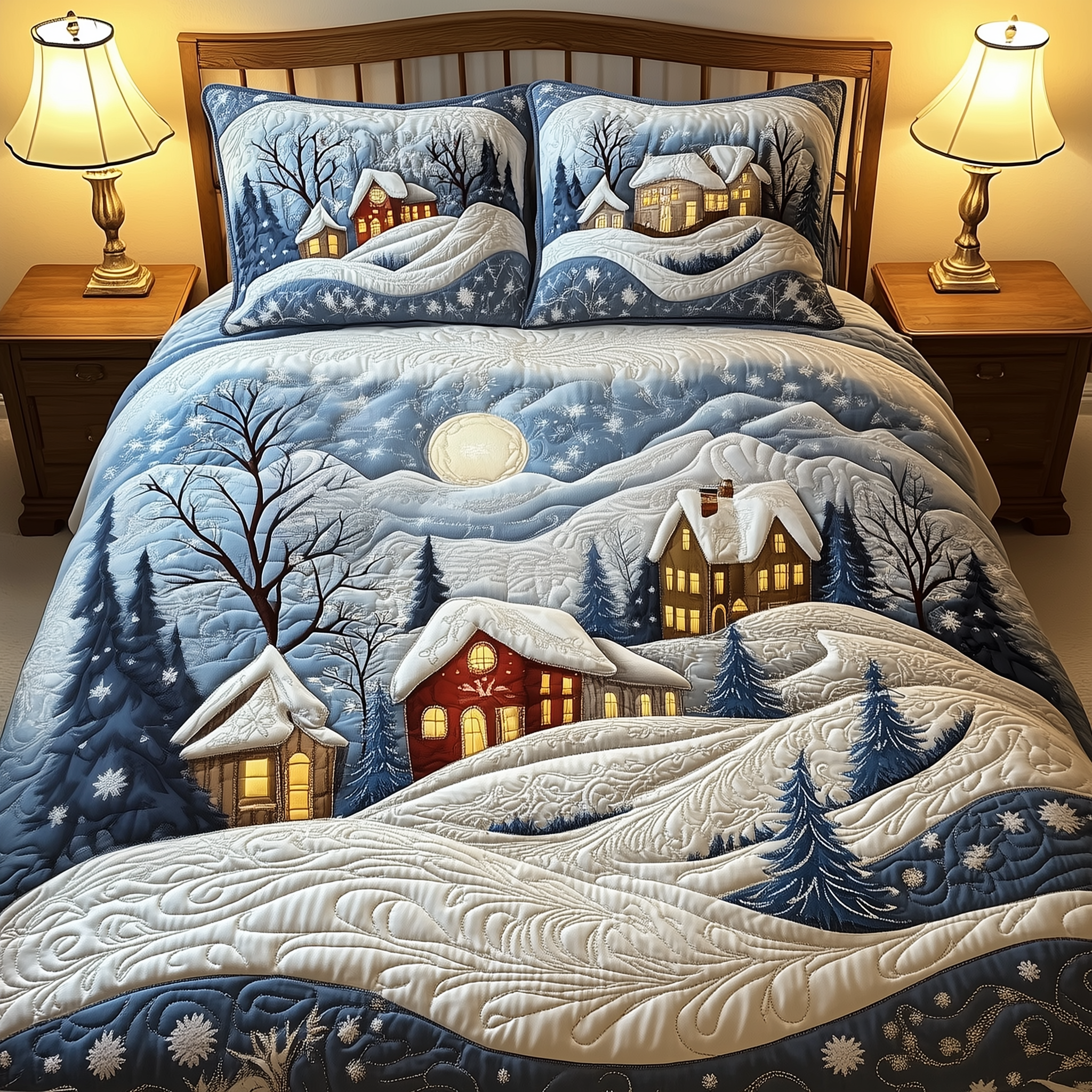 Christmas Village Quilted Bedding Set Christmas Bedspreads Xmas Gift Ideas For Couples