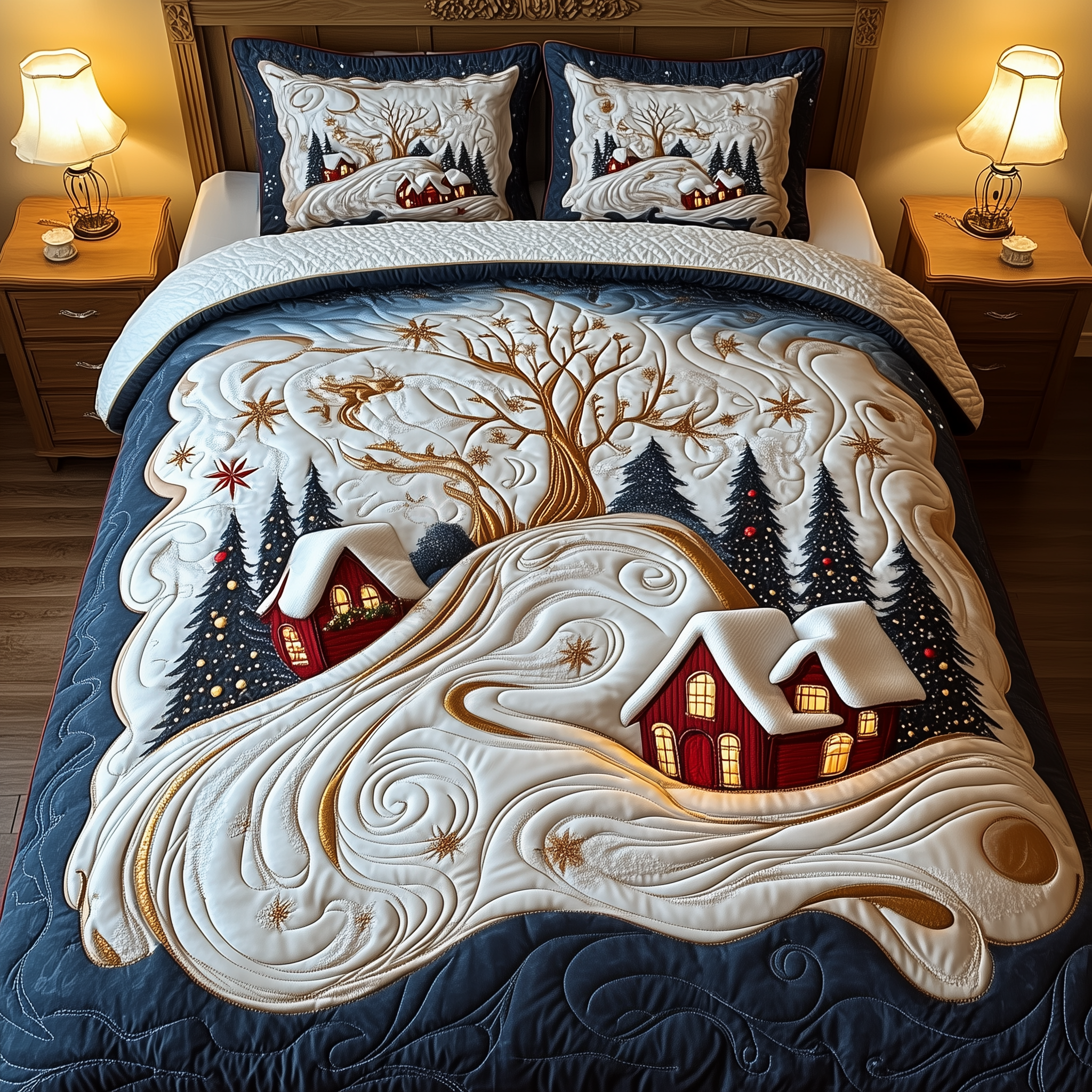 Christmas Village Quilted Bedding Set Christmas Duvet Good Couples Gifts For Christmas