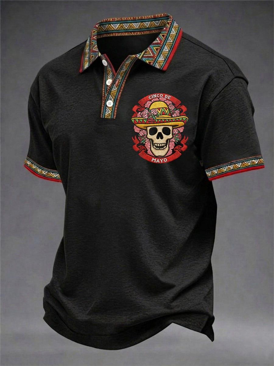 Cinco De Mayo Boho Polo Shirt Floral Sugar Skull Apparel Gift For Mexican Heritage