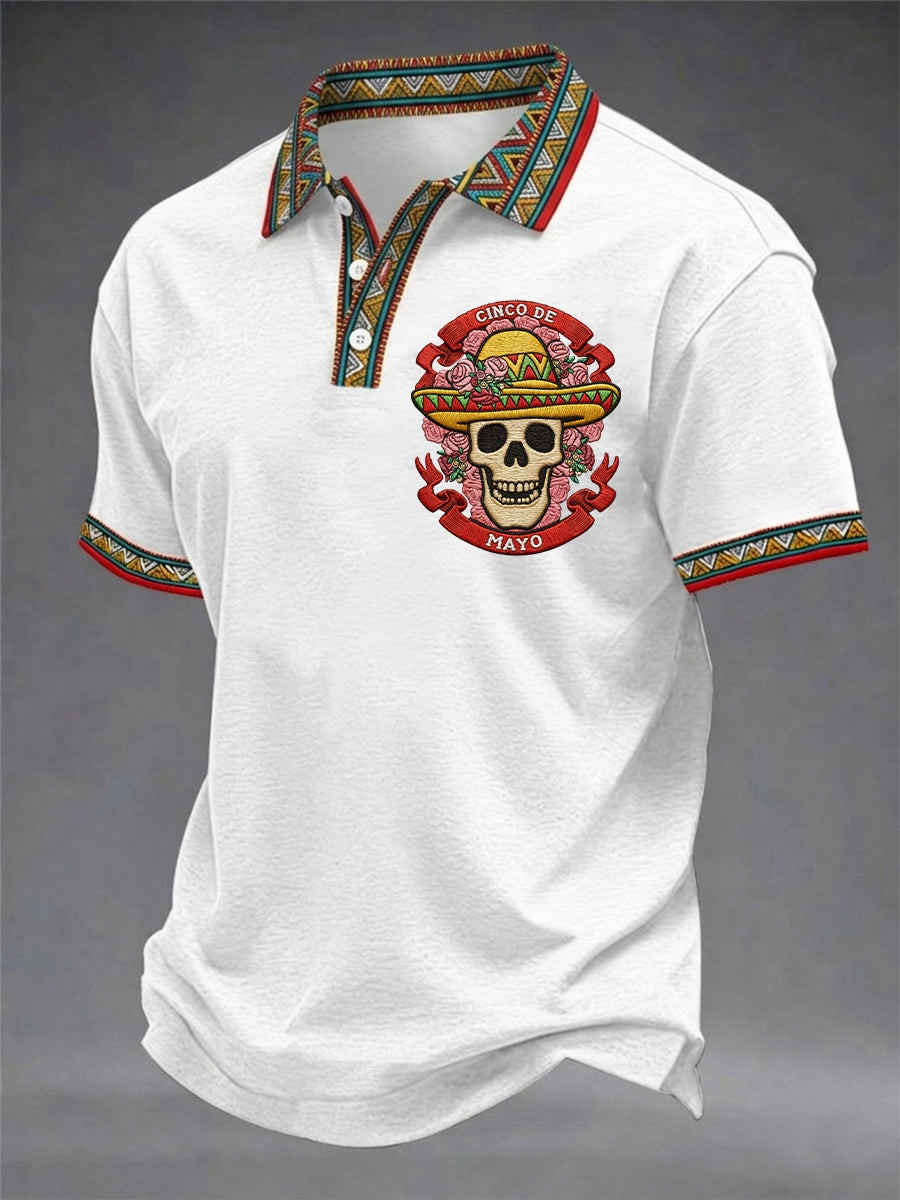 Cinco De Mayo Boho Polo Shirt Floral Sugar Skull Apparel Gift For Mexican Heritage - Image 2