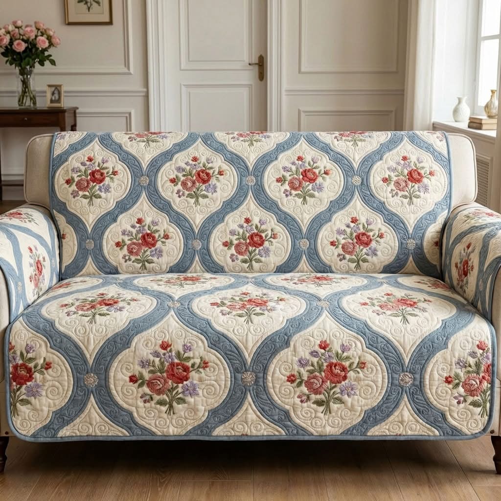 Classic Bloom Quilted Sofa Cover Floral Sofa Protector Housewarming Gifts For Friends