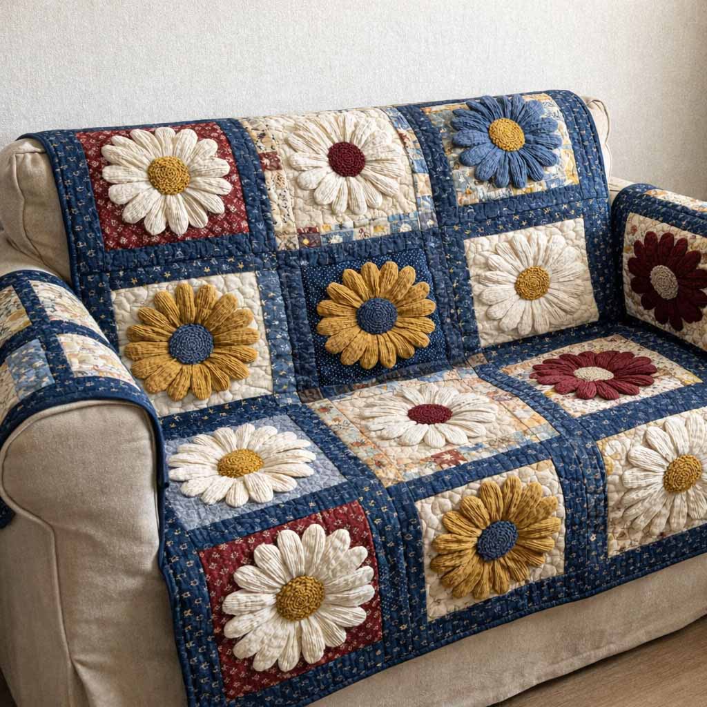 Classic Daisy Quilted Sofa Cover Indoor Decor Gifts For Daisy Lovers