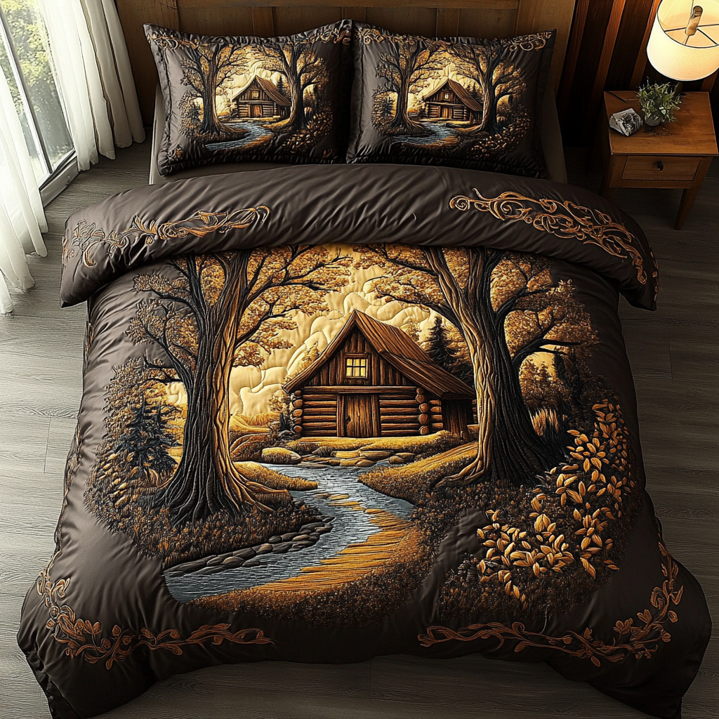 Classic Log Cabin Quilted Bedding Set Cozy Bedroom Decor Family Holiday Gifts