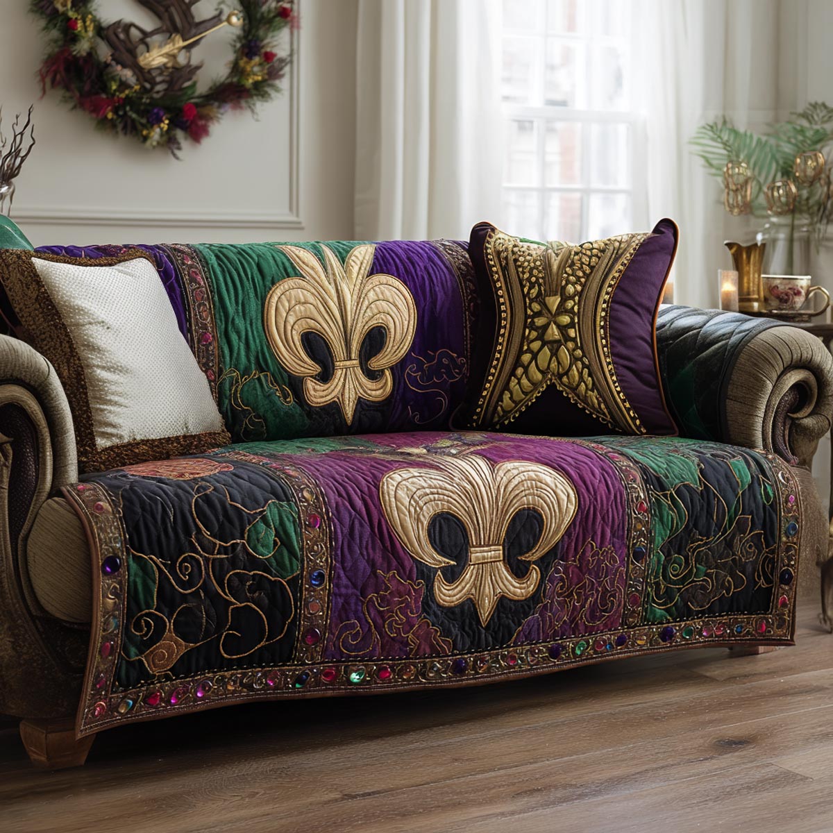 Classic Mardi Quilted Sofa Cover Sofa Chair Covers Mardi Gras Gifts Items