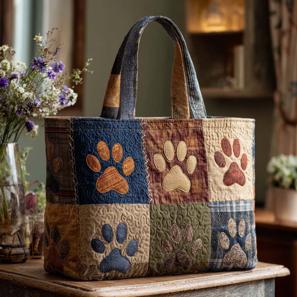 Classic Paw Prints Quilted Tote Bag Shoulder Bag Cat Presents For Cat Lovers