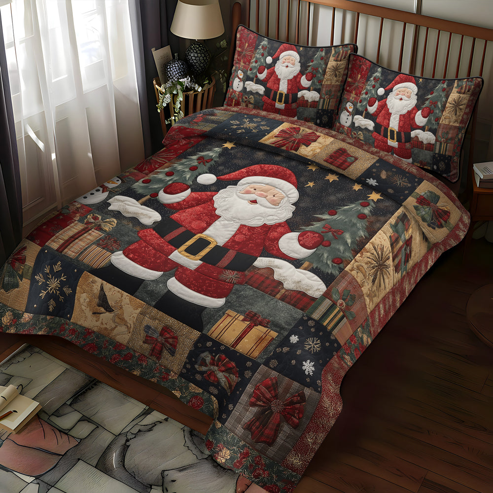 Classic Santa Charm Quilted Bedding Set Holiday Season Duvet Cover Set Mother In Law Presents Christmas