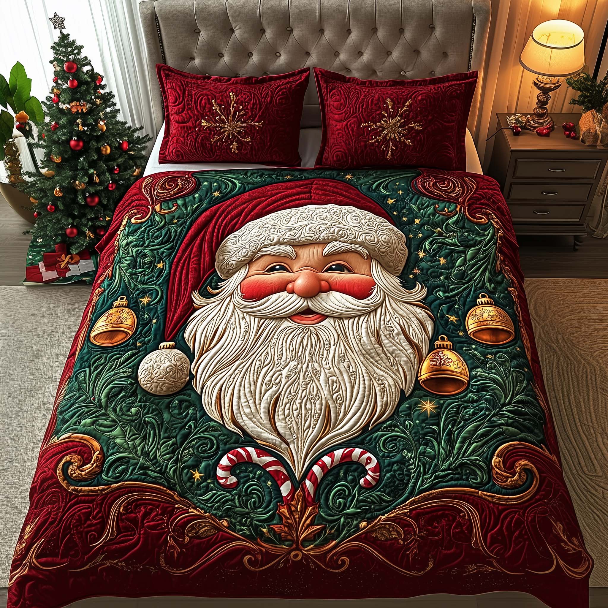 Classic Santa Quilted Bedding Set Bedroom Christmas Ideas Christmas Presents