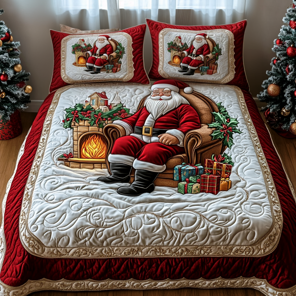 Classic Santa Quilted Bedding Set Xmas Holiday Duvet Cover Set Best Secret Santa Gifts