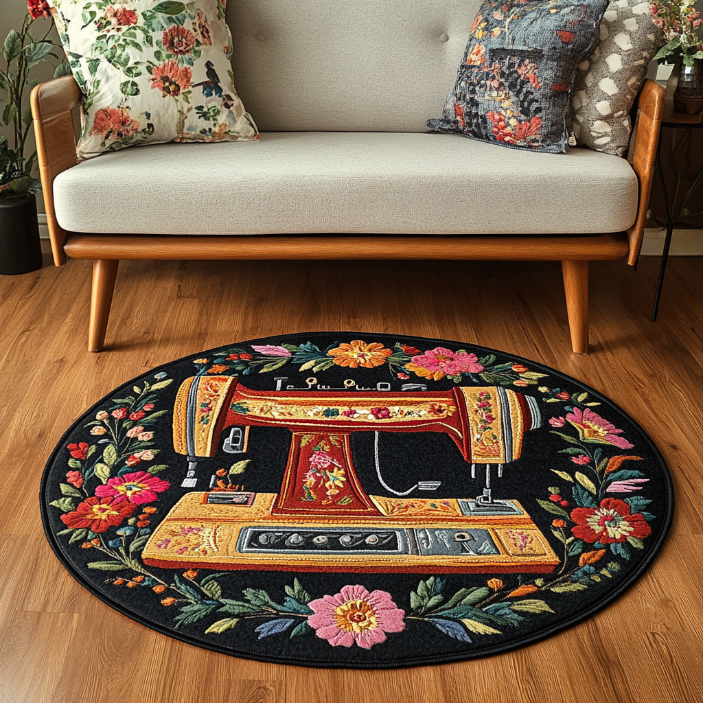 Classic Sewing Machine Quilted Round Mat Small Round Carpets Father's Day Presents For Son