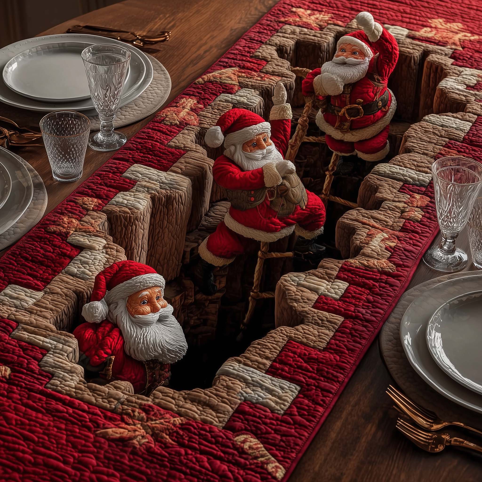 Climbing Santa Quilted Table Runner Holiday Home Decor Awesome Christmas Gifts 2025
