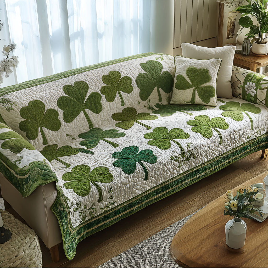 Clover Bliss Quilted Sofa Cover Nice Couch Covers St Patrick's Day Gifts For Him