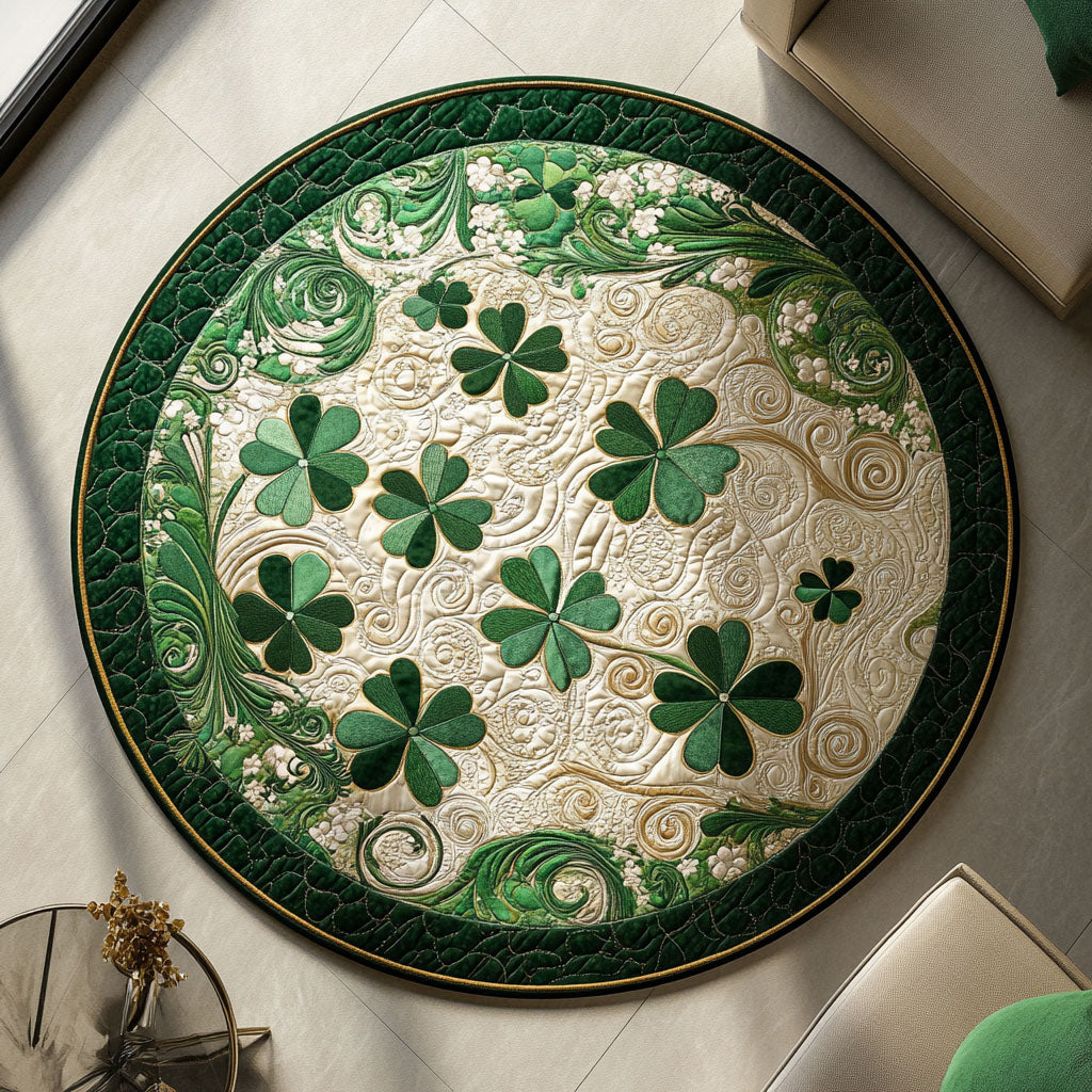 Clover Dreams Quilted Round Mat Modern Circle Rug St Pats Gifts