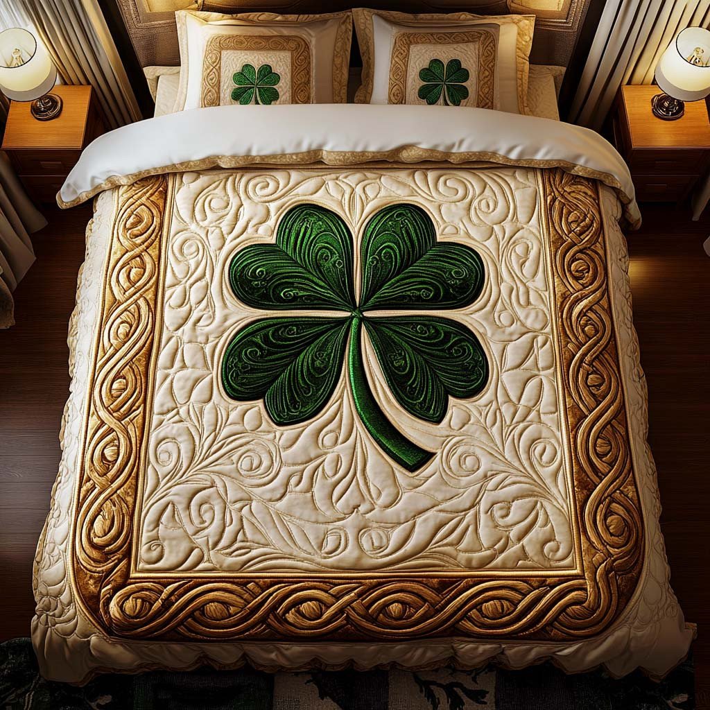 Clover Elegance Quilted Bedding Set Cute Queen Bed Sheets Father's Day Gifts For Husband