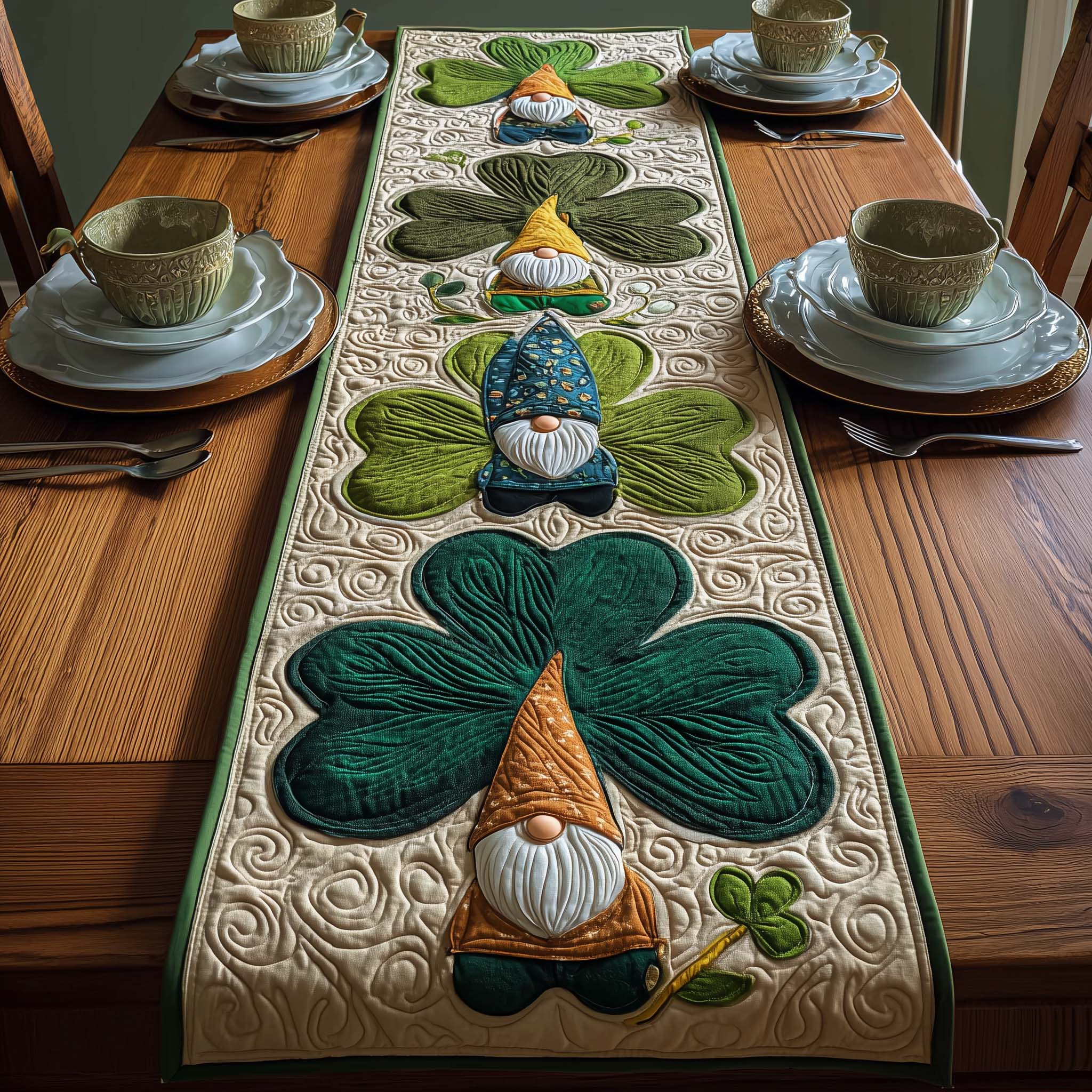 Clover Gnome Quilted Table Runner Cool Table Runner Best St Patrick's Day Gifts