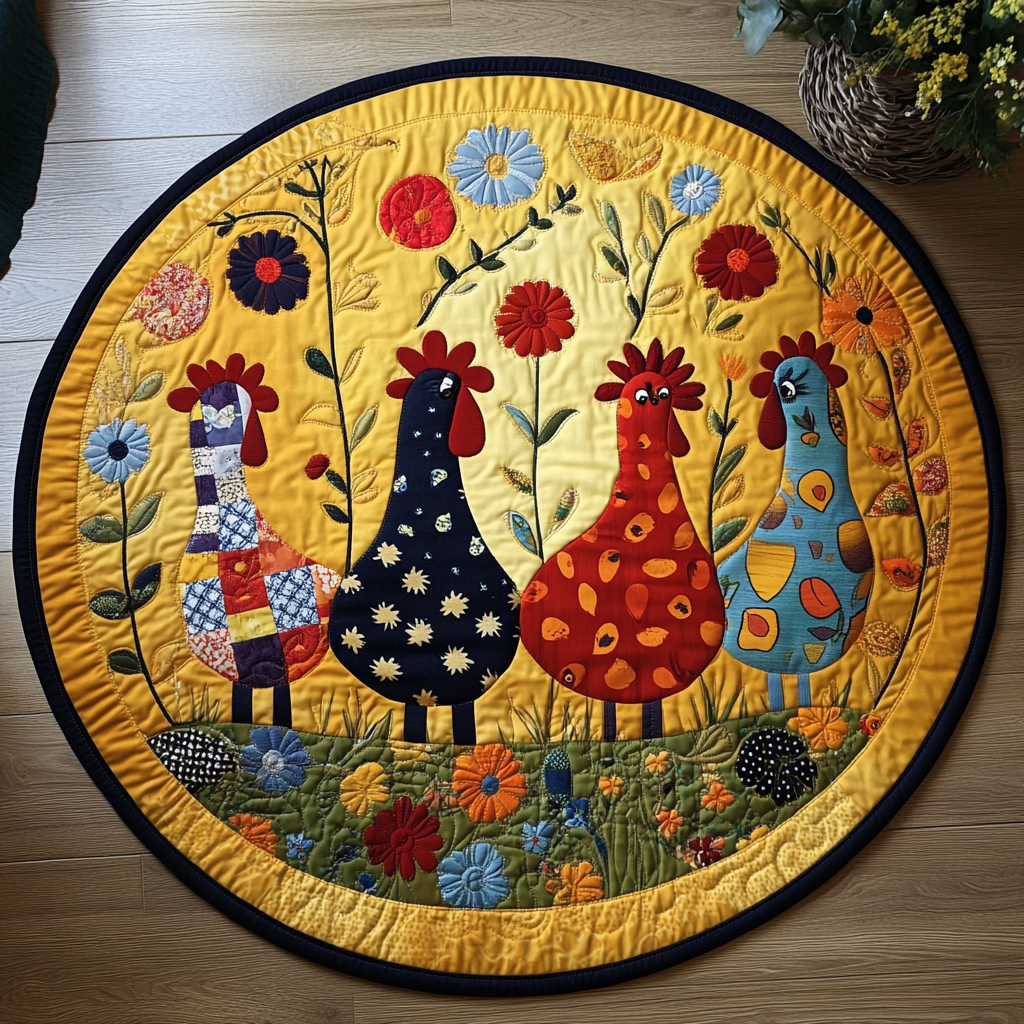Cluck and Cuddle Quilted Round Mat Round Mats For Floor Chicken Gifts For Chicken Lovers