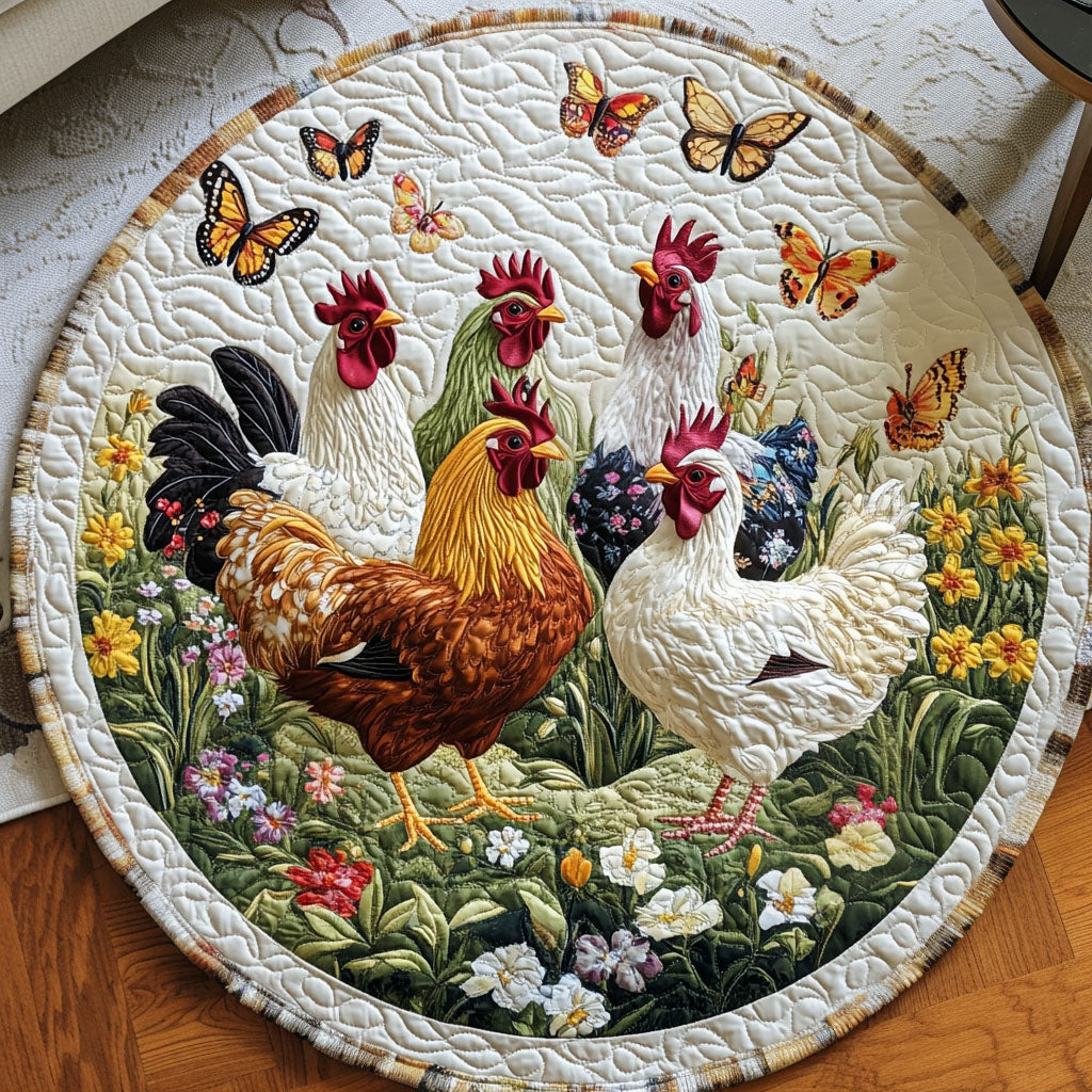 Cluck Blossom Quilted Round Mat Round Rug Mat Gifts For People With Chickens