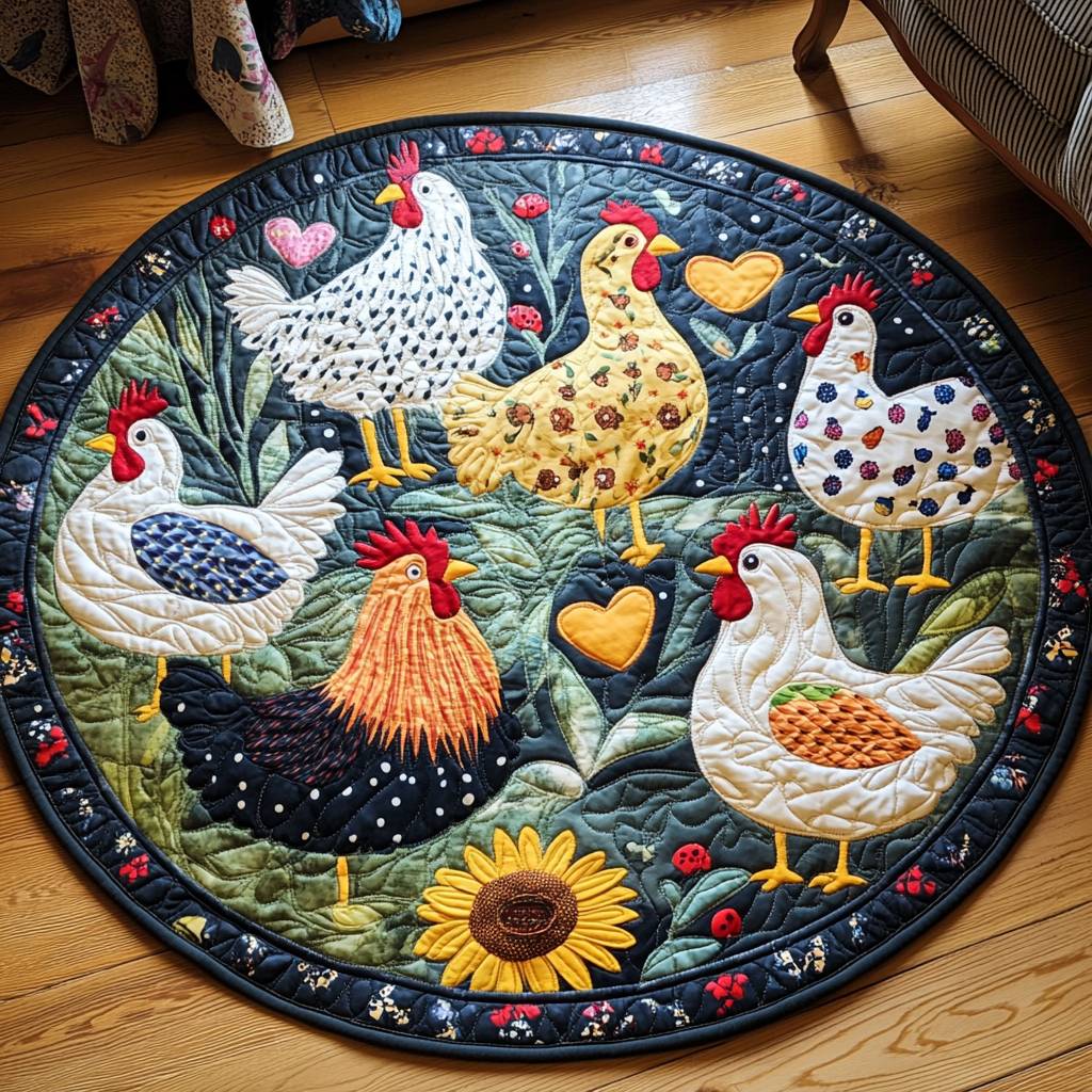 Cluck Comfort Quilted Round Mat Round Carpets And Rugs Presents For Chicken Lovers