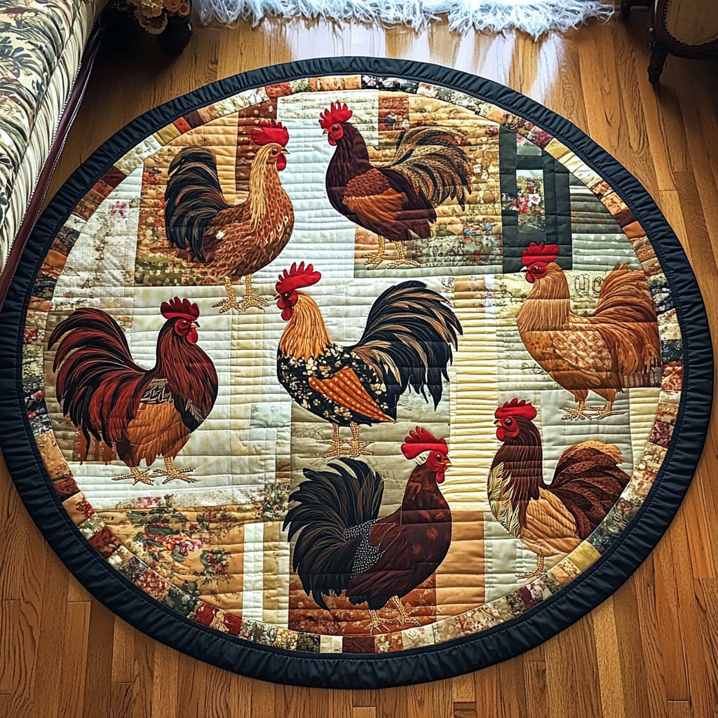 Cluck Delight Quilted Round Mat Circle Floor Rugs Chicken Themed Gifts